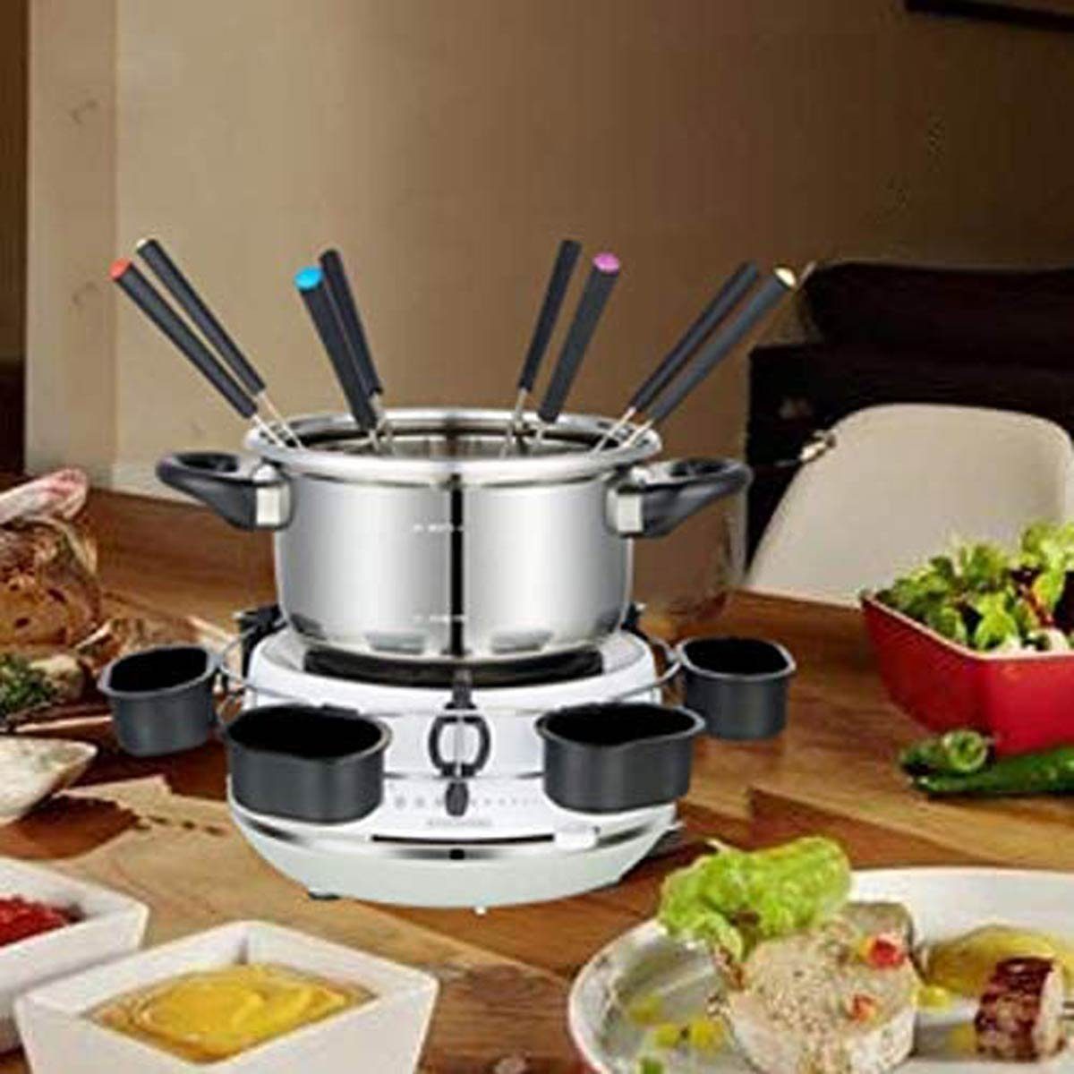 Elektro-Fondue MELISSA und Drehring W praktischem Fondue-Set 1200 Raclette 6 mit Saucenbechern, mit 16310230