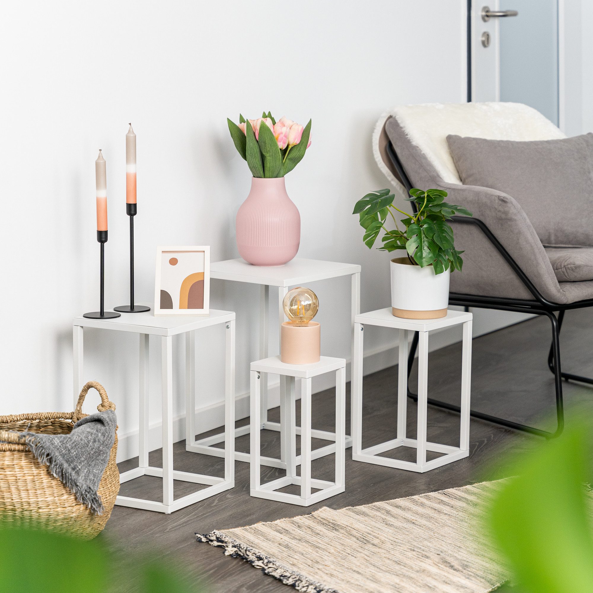 bremermann Blumenhocker 4er-Set, Metall-Blumenständer, Blumensäule weiß günstig online kaufen
