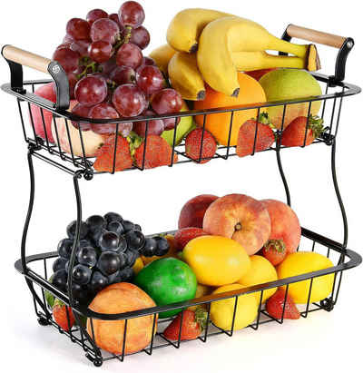 Mrichbez Obstschale 2 Etagen Obstkorb für die Küche Gemüse Obstkorb, (1-tlg), Schüsselständer Metall Rechteck Drahtkorb