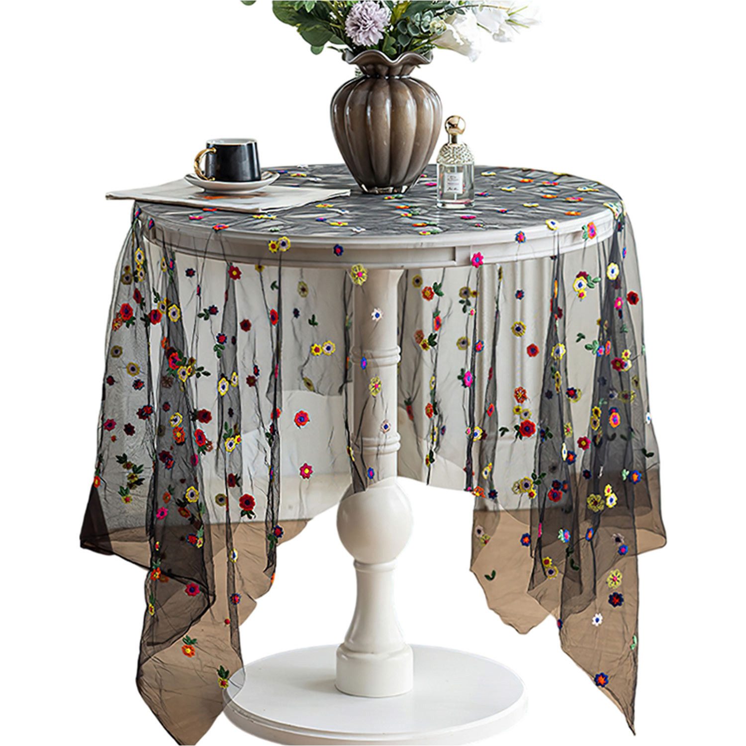 Refttenw Tischdecke Romantische Spitzentischdecke mit Blumenstickerei,Deskt günstig online kaufen