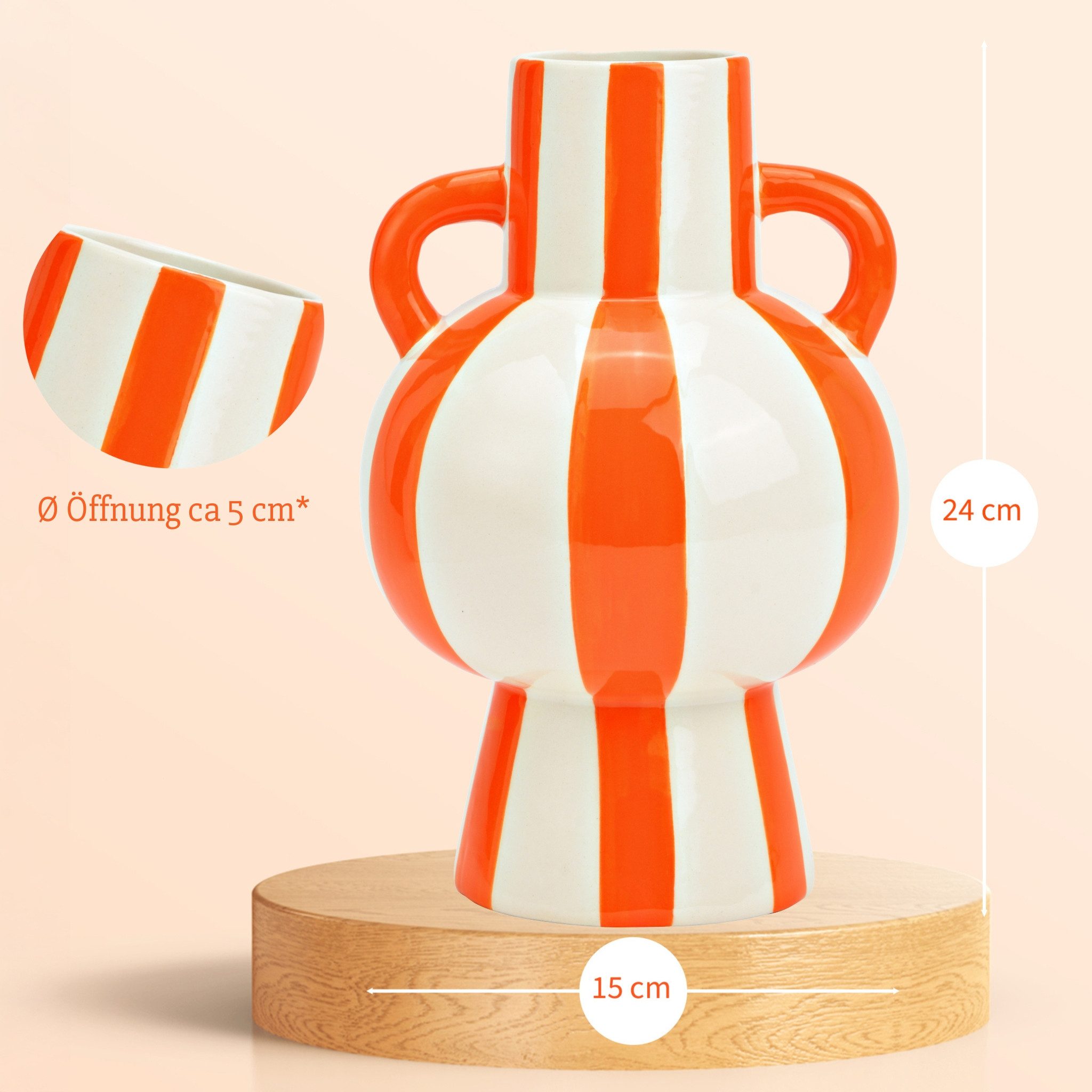 matches21 HOME & HOBBY Dekovase Blumenvasen Set bunt gestreift, orange weiß in 2 Größen (2 St), Moderne Keramik Vasen als Wohnzimmerdeko – Bild 2 von 5