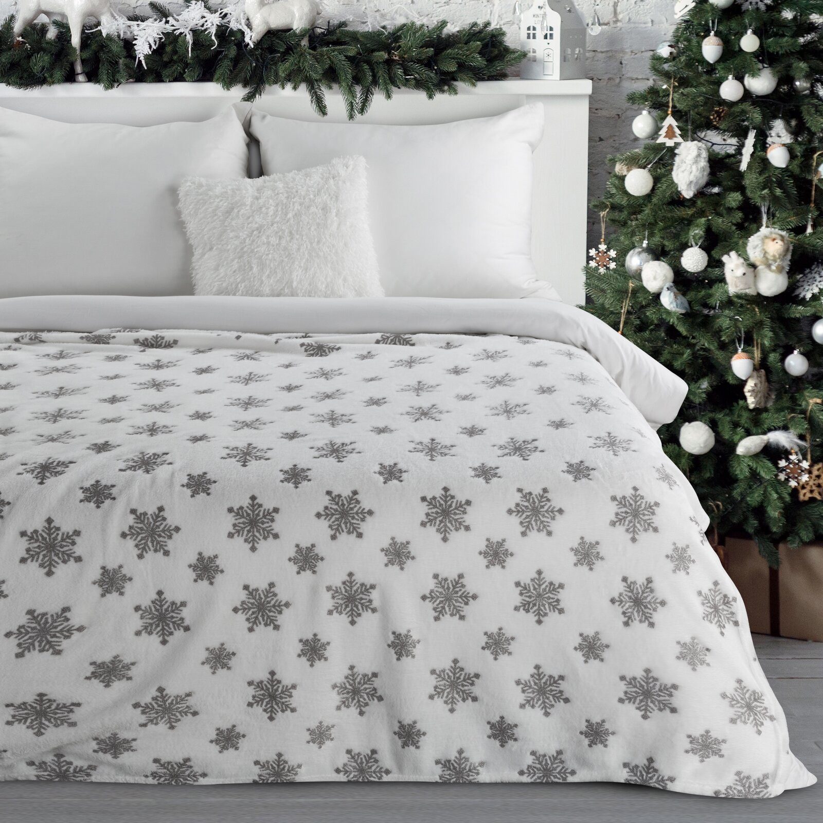 Wohndecke Winter Muster Karomuster Schneeflocken Geschenkidee, Eurofirany, günstig online kaufen