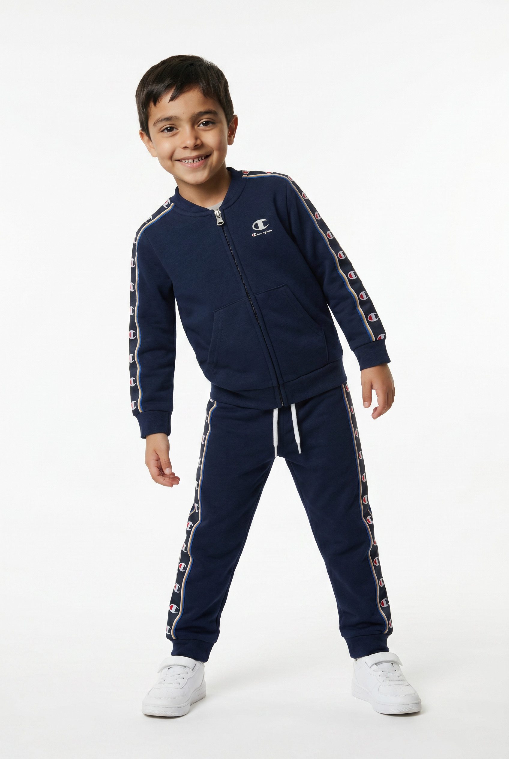 Champion Trainingsanzug Sports-inspired Toddler Terry Full Zip Sweatsuit with tape detailing (2-tlg), Zweiteiliges Set, mit Reißverschluss, aus Baumwolle und Polyester