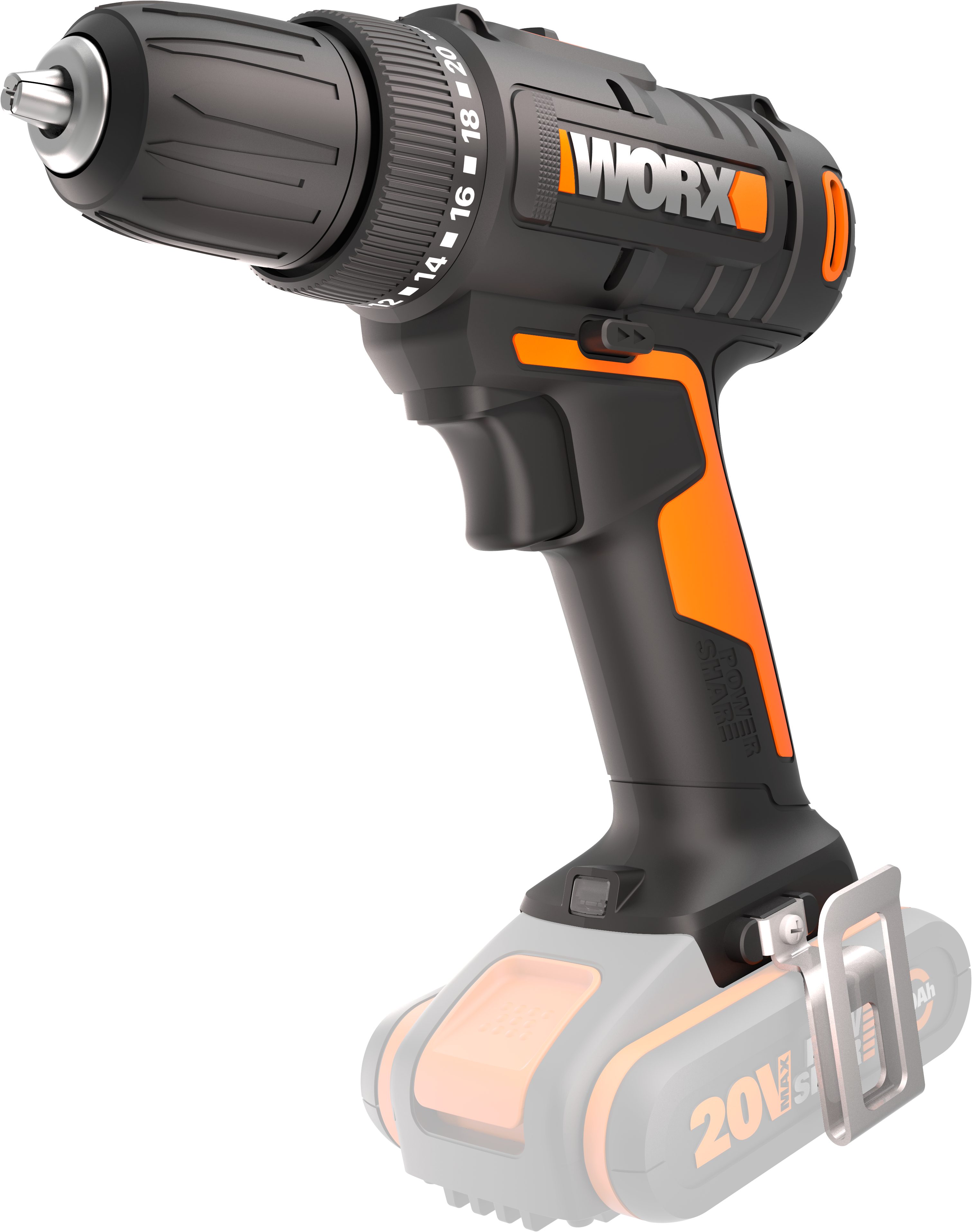 Worx Akku-Bohrschrauber WX100.9, max. 1600 U/min, zum Bohren & Schrauben, 20+1 Drehmoment, ohne Akku & Ladegerät