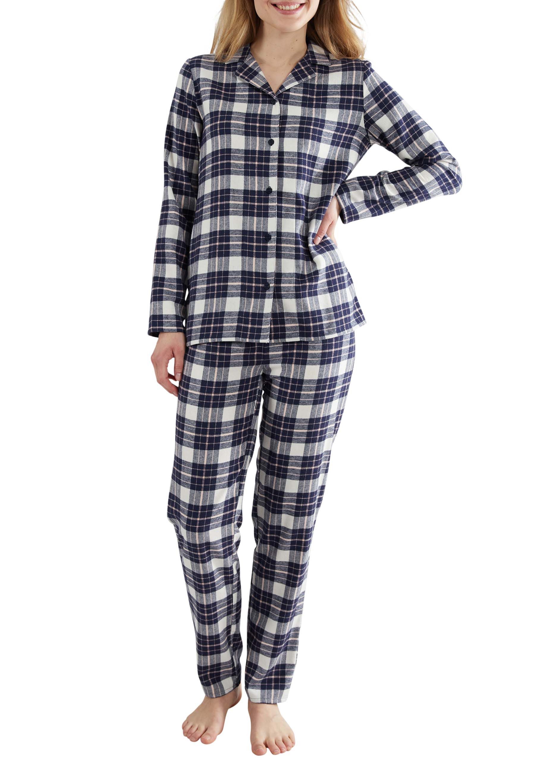 GÖTZBURG Pyjama GÖTZBURG Damen Pyjama blau kariert (1 tlg)