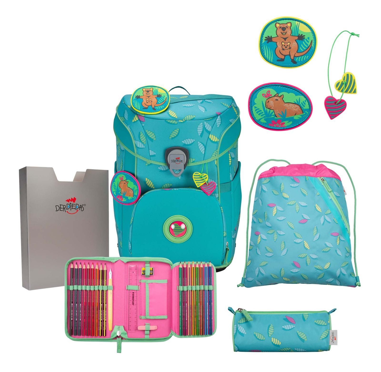 DerDieDas® Schulranzen Exklusiv Superflash Schulranzenset 5-teilig (Set, 5-tlg)