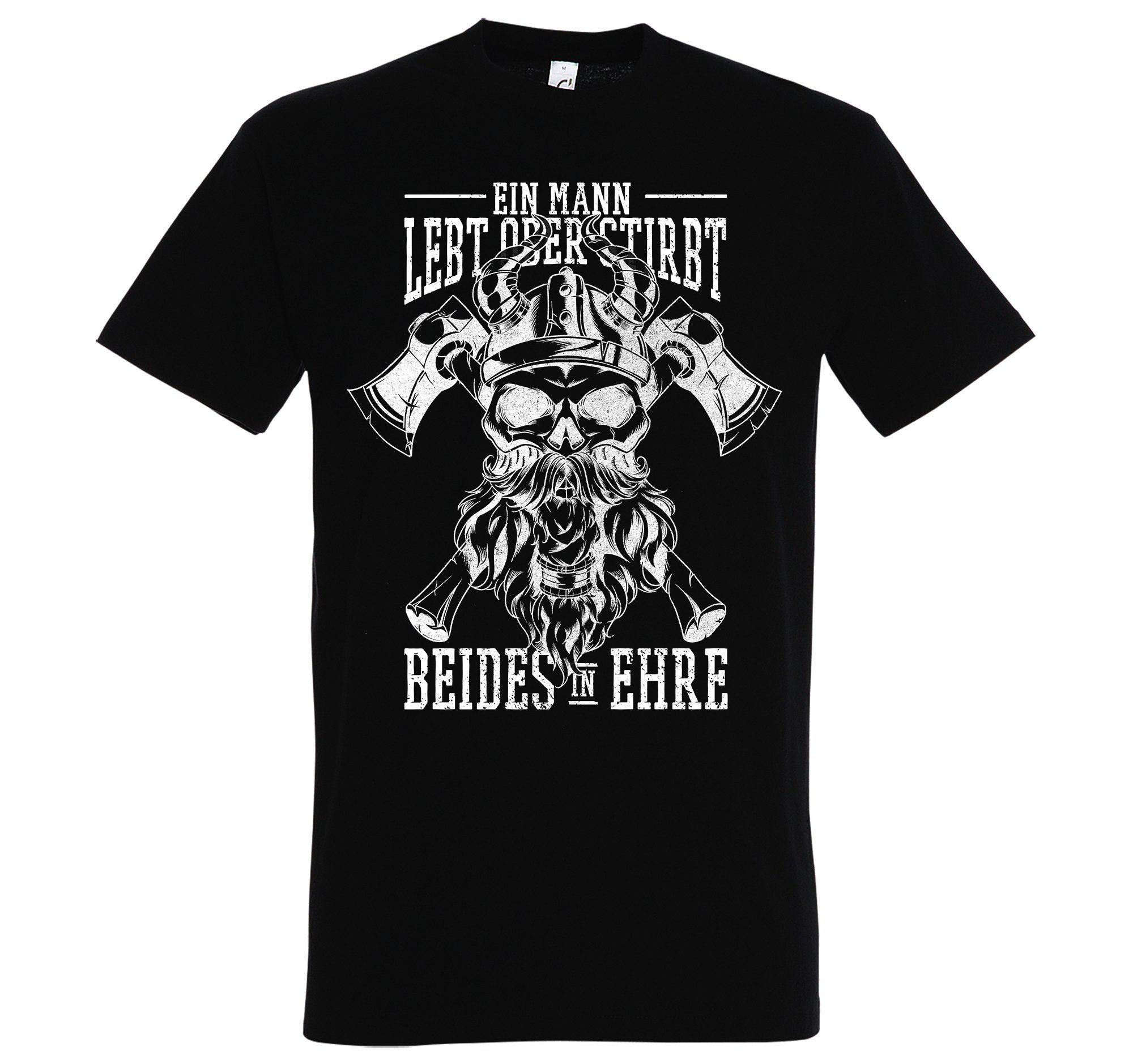 Youth Designz T-Shirt "Ein Mann Lebt Oder Stirbt, Beides In Ehre" Herren Shirt mit trendigem Frontprint Schwarz