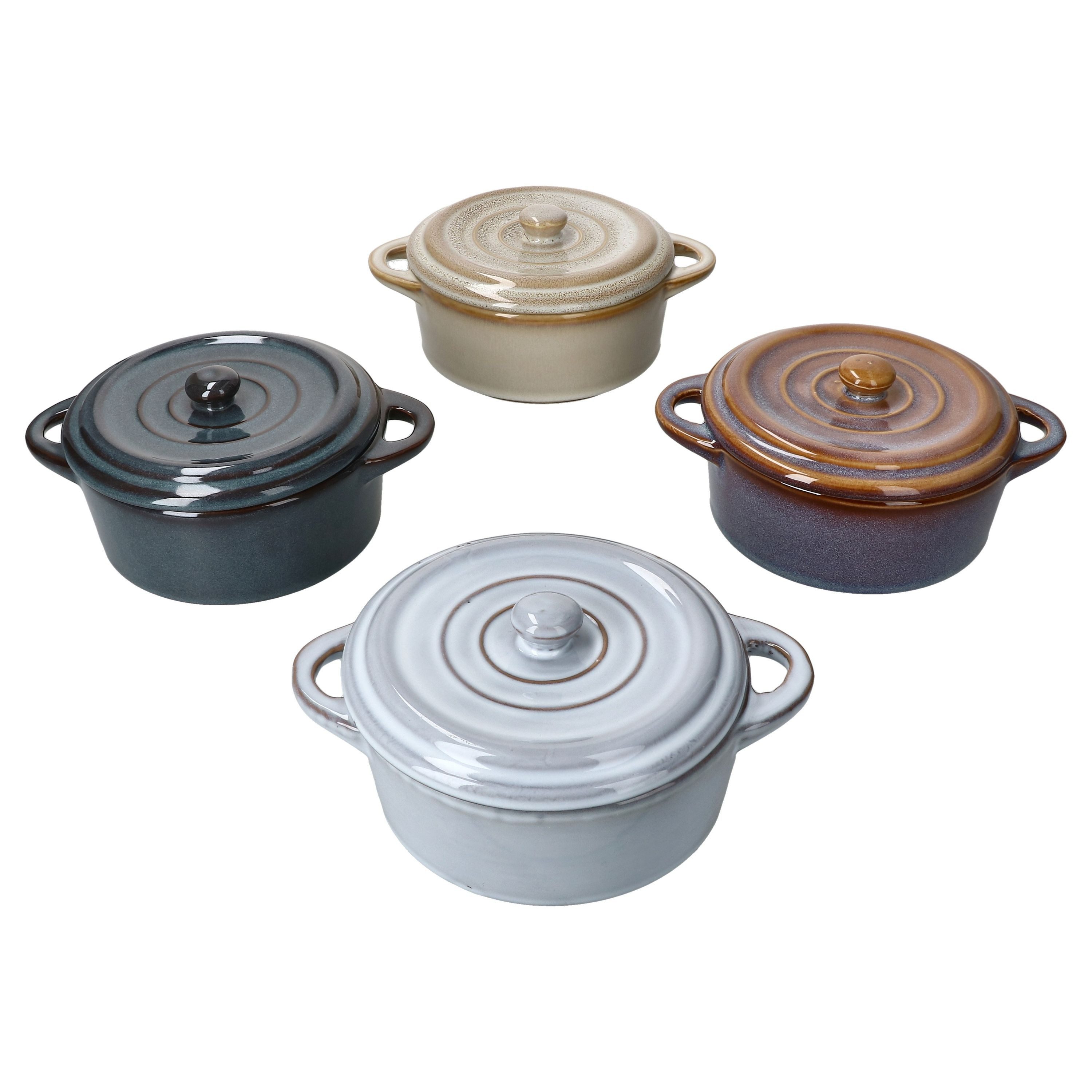 MamboCat Schmortopf 4er Set Cocotte mit Deckel Größe S Keramik in 4 Farben Ofenform Topf