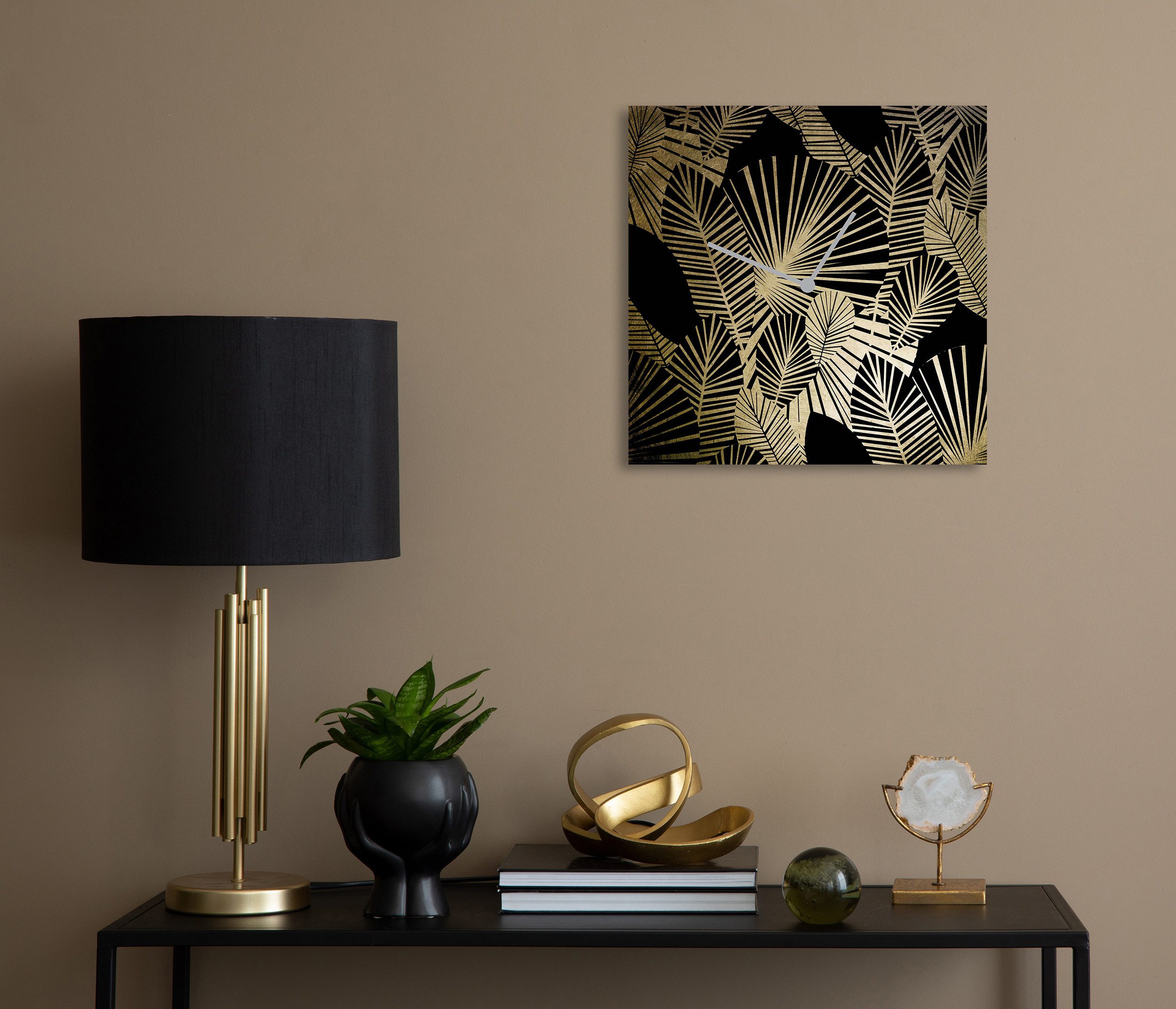 OTTO home Wanduhr Blätter, Blattgold Applikationen (Uhr, geräuschlos, gold, Blattgold, handarbeit, Blätter, Blatt)