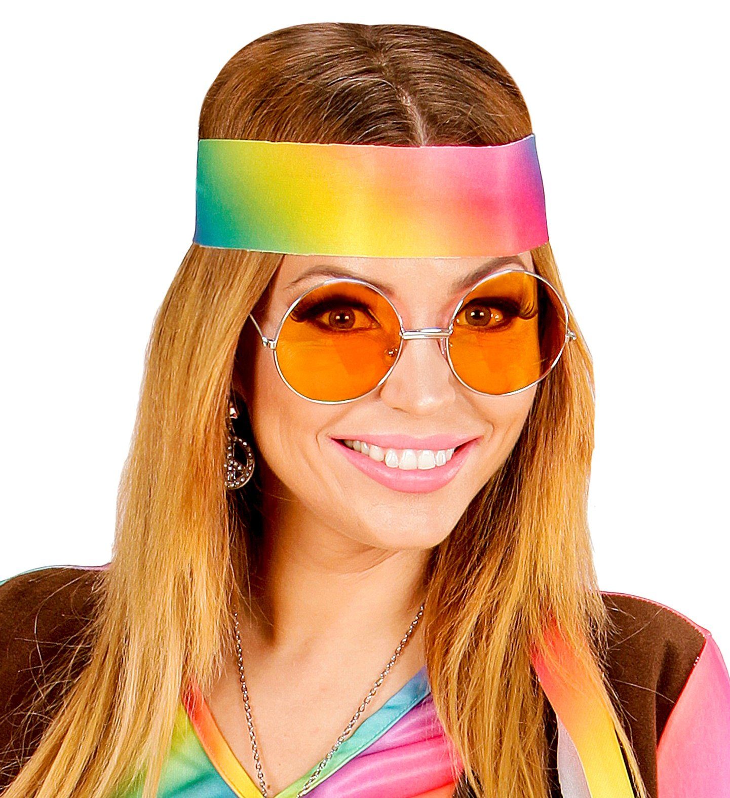 Widmann S.r.l. Verkleidungsmaske 'Hippie' Partybrille XL - Rund, Orange