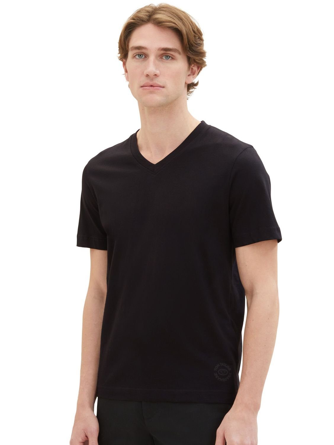 TOM TAILOR T-Shirt V-NECK (1-tlg) aus Baumwolle