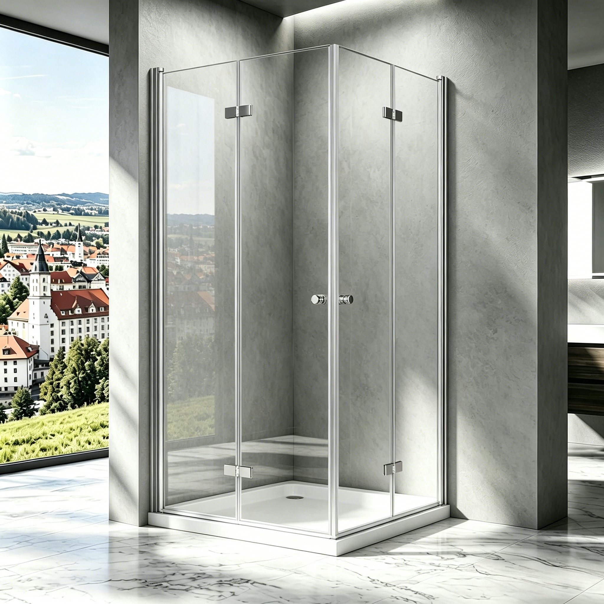 Boromal Eckdusche Duschkabine Eckeinstieg Falttür 185/195H Duschabtrennung Dusche, BxT: 90x90 cm, Sicherheitsglas, Doppel Falttür, 70-120cm, Links- und Rechtsmontage