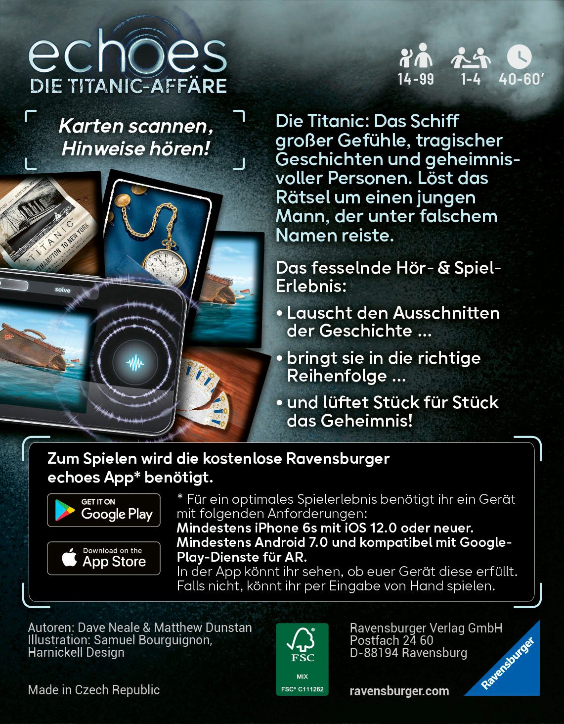 Ravensburger Spiel echoes, Die Titanic-Affäre, Audio Mystery Spiel, Made in Europe