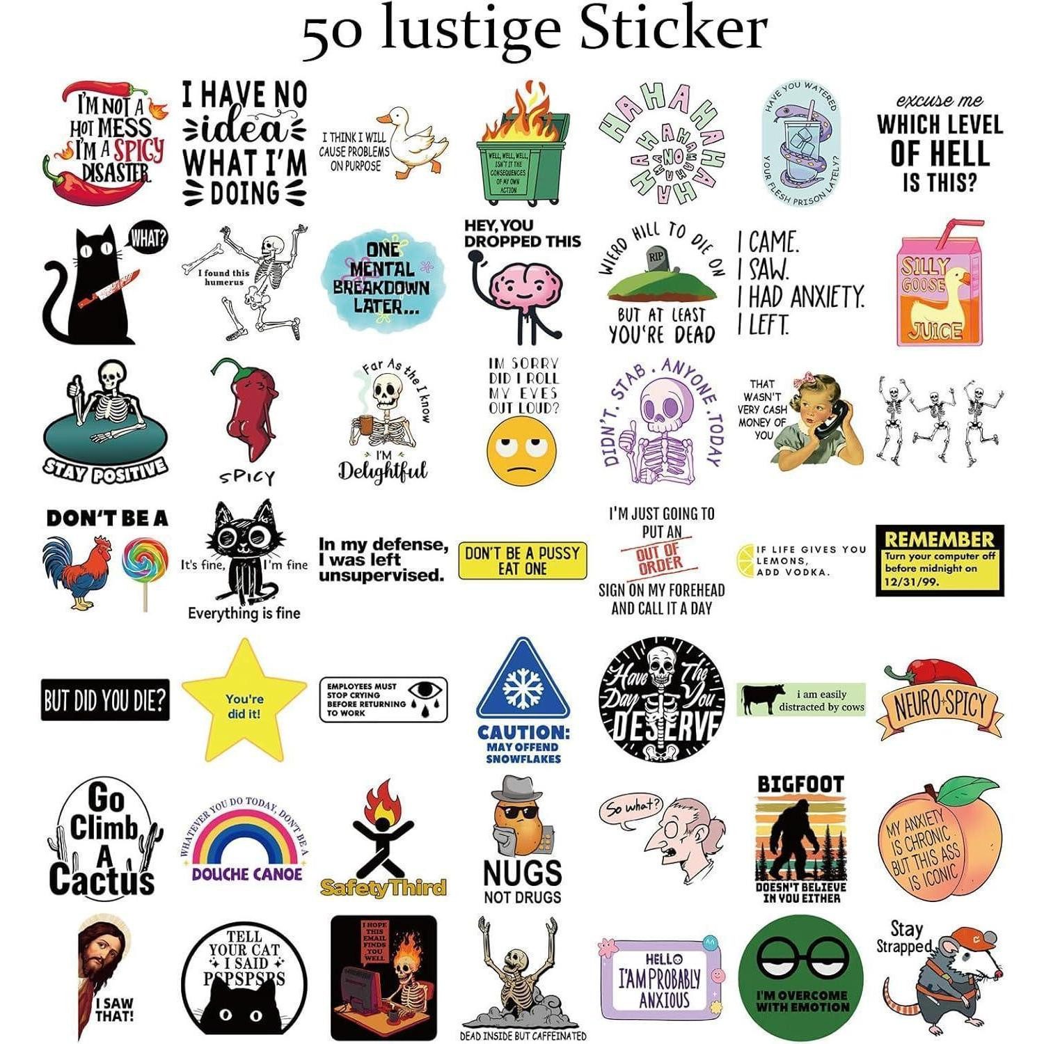 LuxusKollektion Laptop-Aufkleber Sticker Set 50 Stück wasserfest lustige Aufkleber für Laptop Auto
