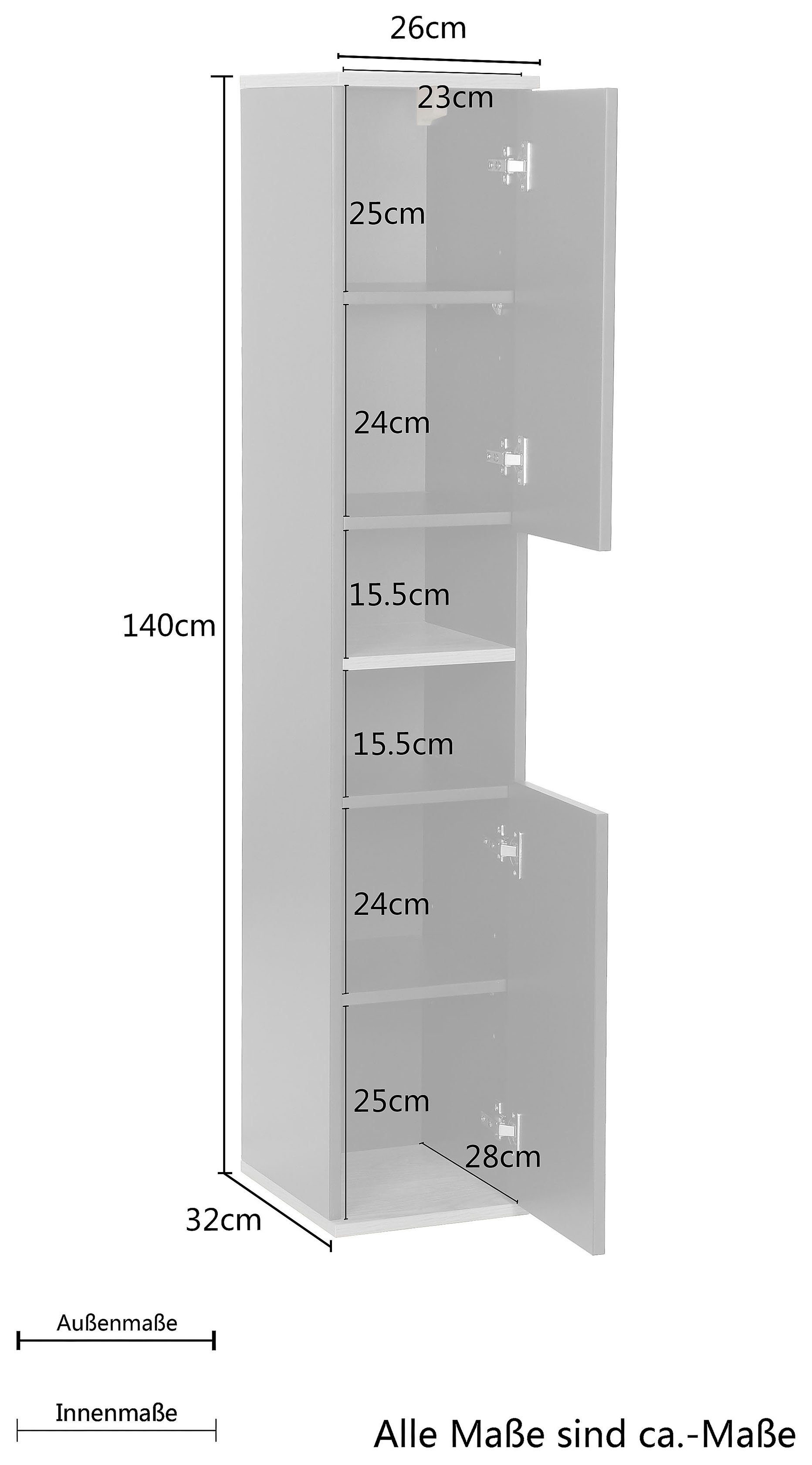 welltime Hochschrank Haarlem Breite 24cm, Schrank Badmöbel