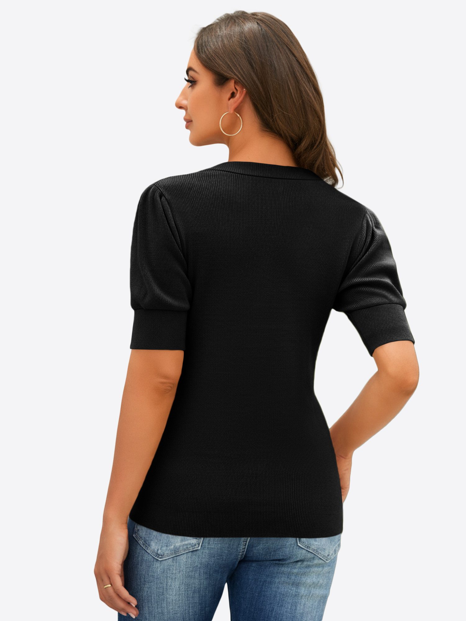 Imily Bela Stricktop Damen Halbarm Strickpullover Puffärmeln V-Ausschnitt S günstig online kaufen
