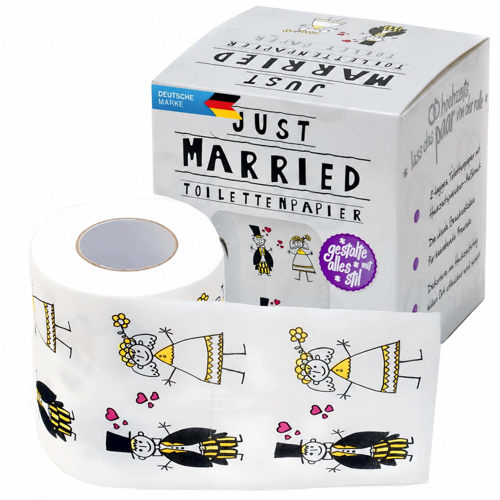 Goods+Gadgets Papierdekoration GOODS+GADGETS Gerade geheiratet Toilettenpapier – Fun Klopapier, Witziges Klopapier Fun WC Hochzeits-Geschenk – Bild 5 von 5