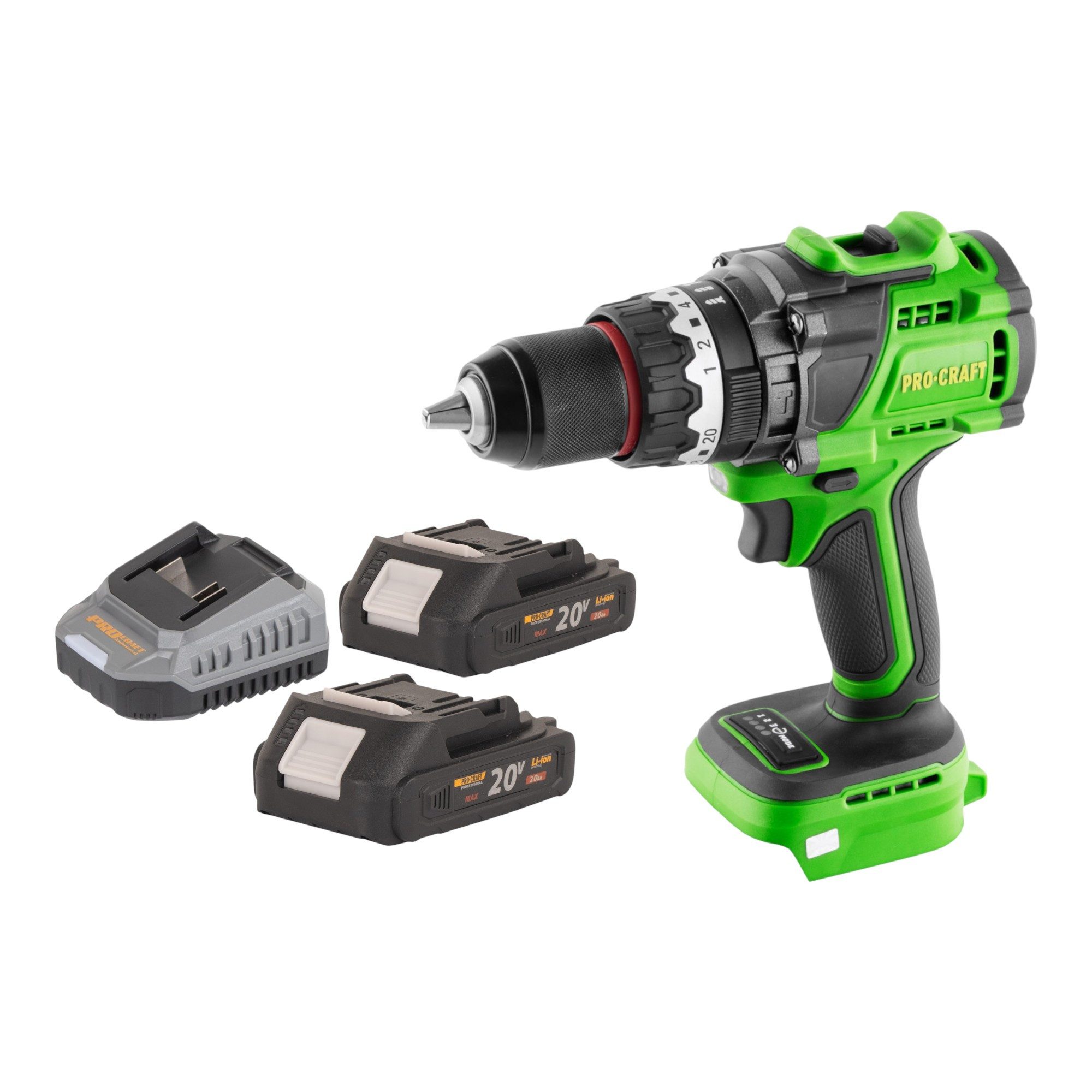 PRO CRAFT Akku-Schlagbohrschrauber PA18ProBL-BB Schlagbohrschrauber 20 V 180 Nm + 2x Akku 2,0 Ah + Lader
