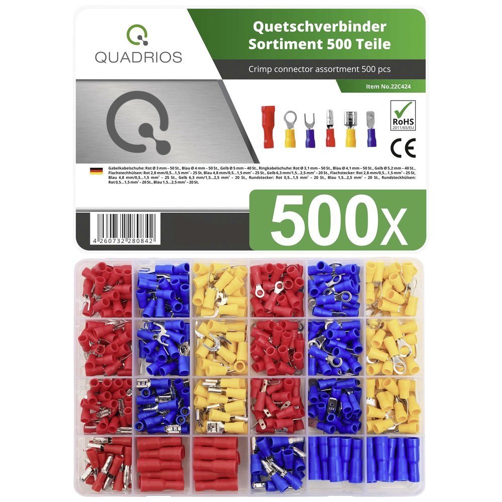 Ringkabelschuh Quadrios 22C424 Quetschverbinder-Sortiment 0.5 mm² 2.5 mm² Rot, Blau