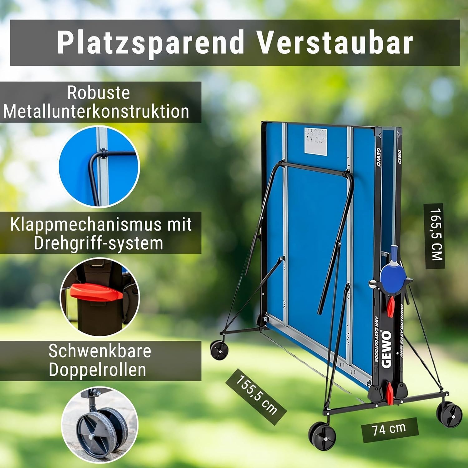 Gewo Tischtennisplatte Outdoor AWR Easy, Tischtennistisch klappbar, blau (1-tlg)