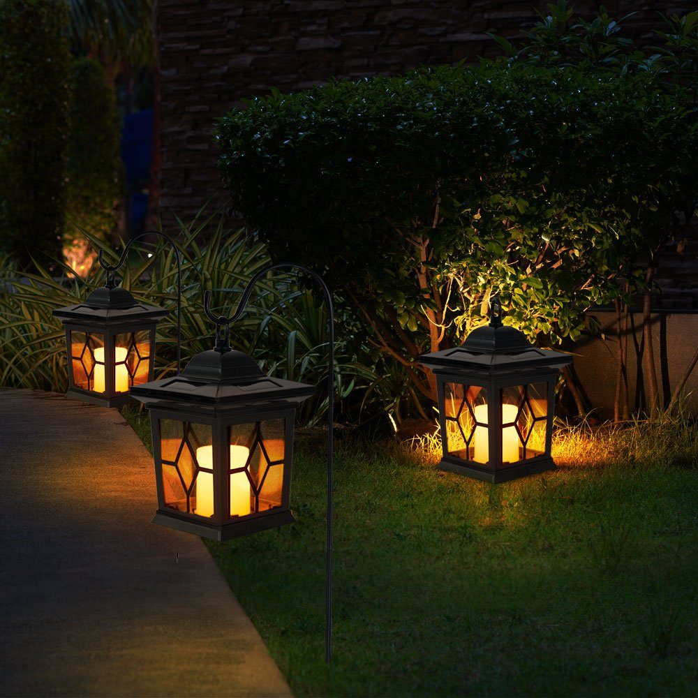 etc-shop LED Gartenleuchte, LED-Leuchtmittel fest Lampen Set Solar schwarz Steck 2er Erdspieß verbaut, LED Außen Garten Deko