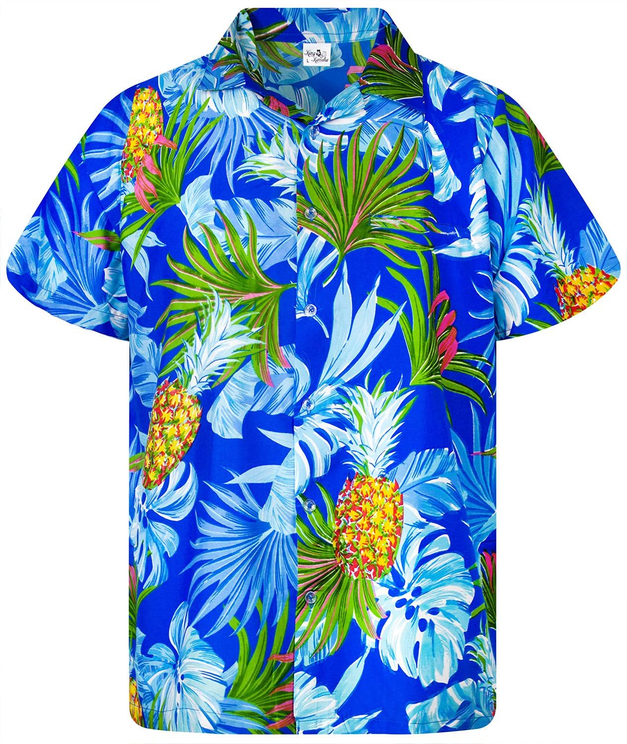 King Kameha Hawaiihemd Pineapple Leaves Kids Funky Hawaii-Hemd Kinder Kurzarm Front-Tasche