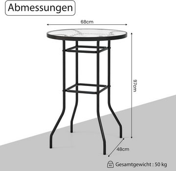 KOMFOTTEU Gartentisch Beistelltisch, aus Metall und Glas, Ø68cm