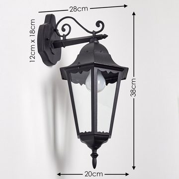 hofstein Außen-Wandleuchte »Viano« Außenwandlampe abwärts in antikem Look, Aluguss Schwarz/Matt, ohne Leuchtmittel, Aluguss Schwarz/Matt, Milchglas-Scheiben, m. E27, Außenleuchte