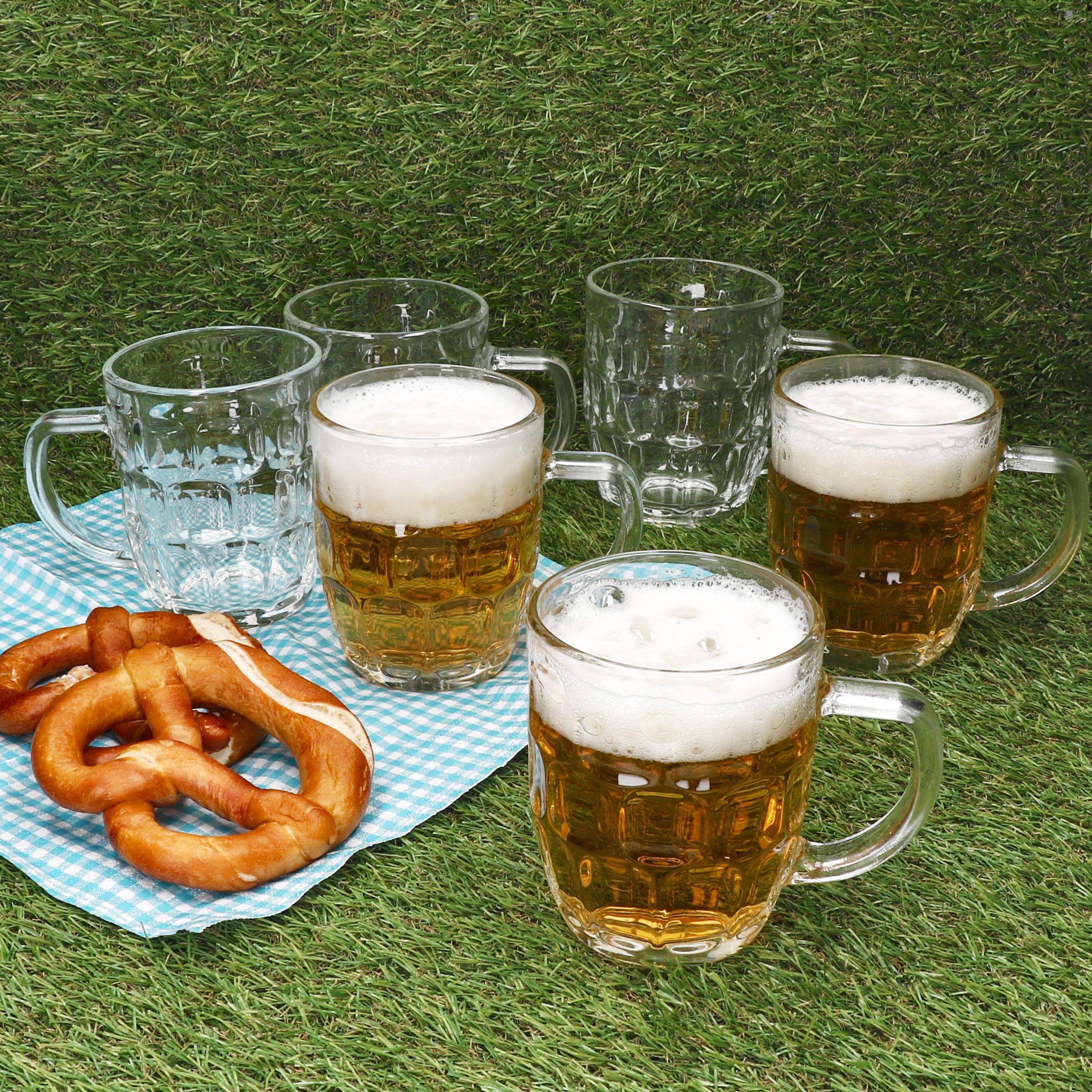 MamboCat Bierglas 6x Dublin Bierkrug 400ml mit Relief & Henkel Bierhumpen klar 0,4L, Glas
