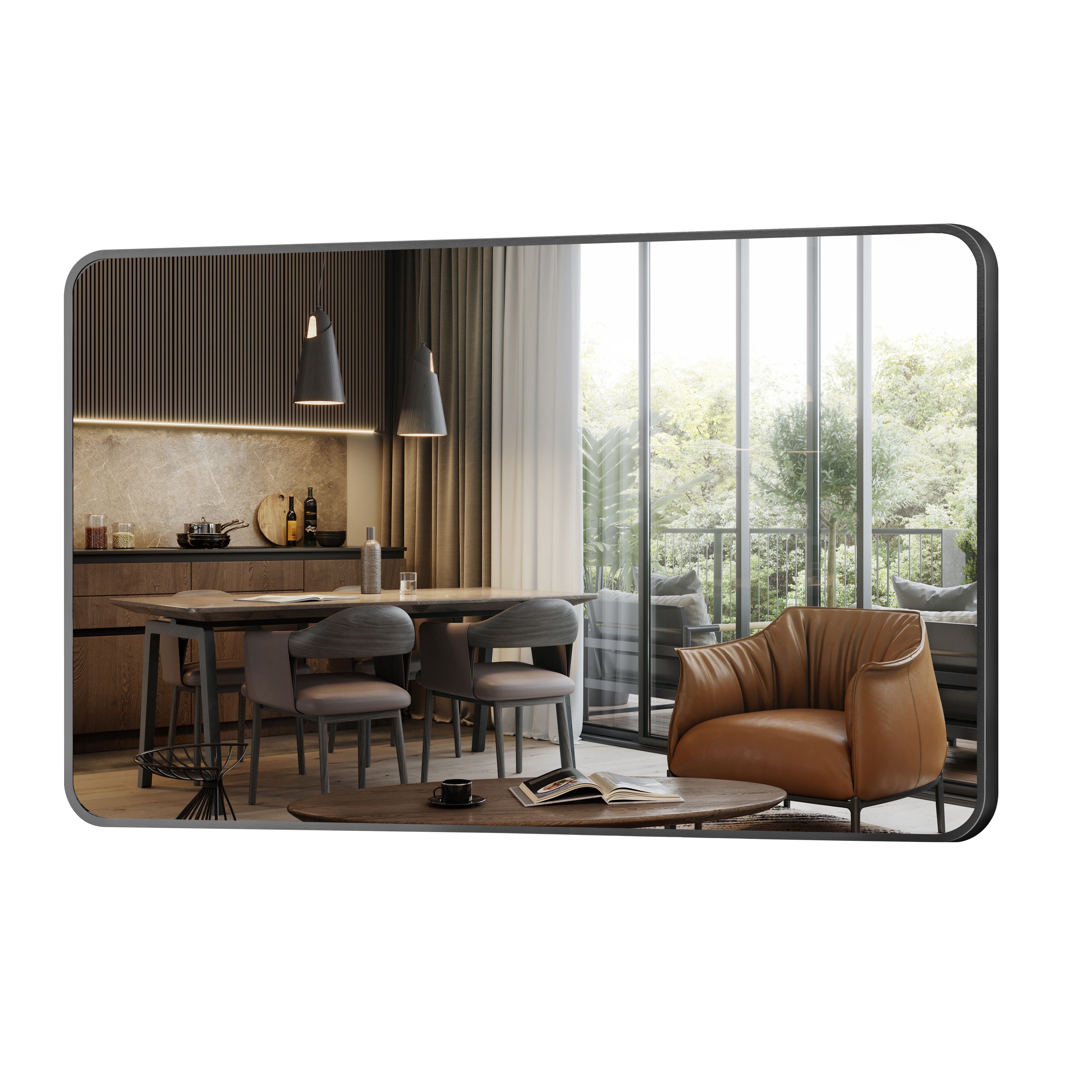 Hopibath Wandspiegel groß 120x70 Spiegel Flur mit Alurahmen (Flurspiegel Badspiegel, Rechteckig), 5mm HD Glas, 4 Installationsmethoden