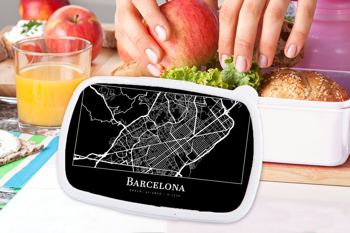 (2-tlg), Mädchen für - Karte, und Kunststoff, MuchoWow Stadtplan Brotbox Kinder Brotdose, und Barcelona weiß Lunchbox Erwachsene, - Jungs für