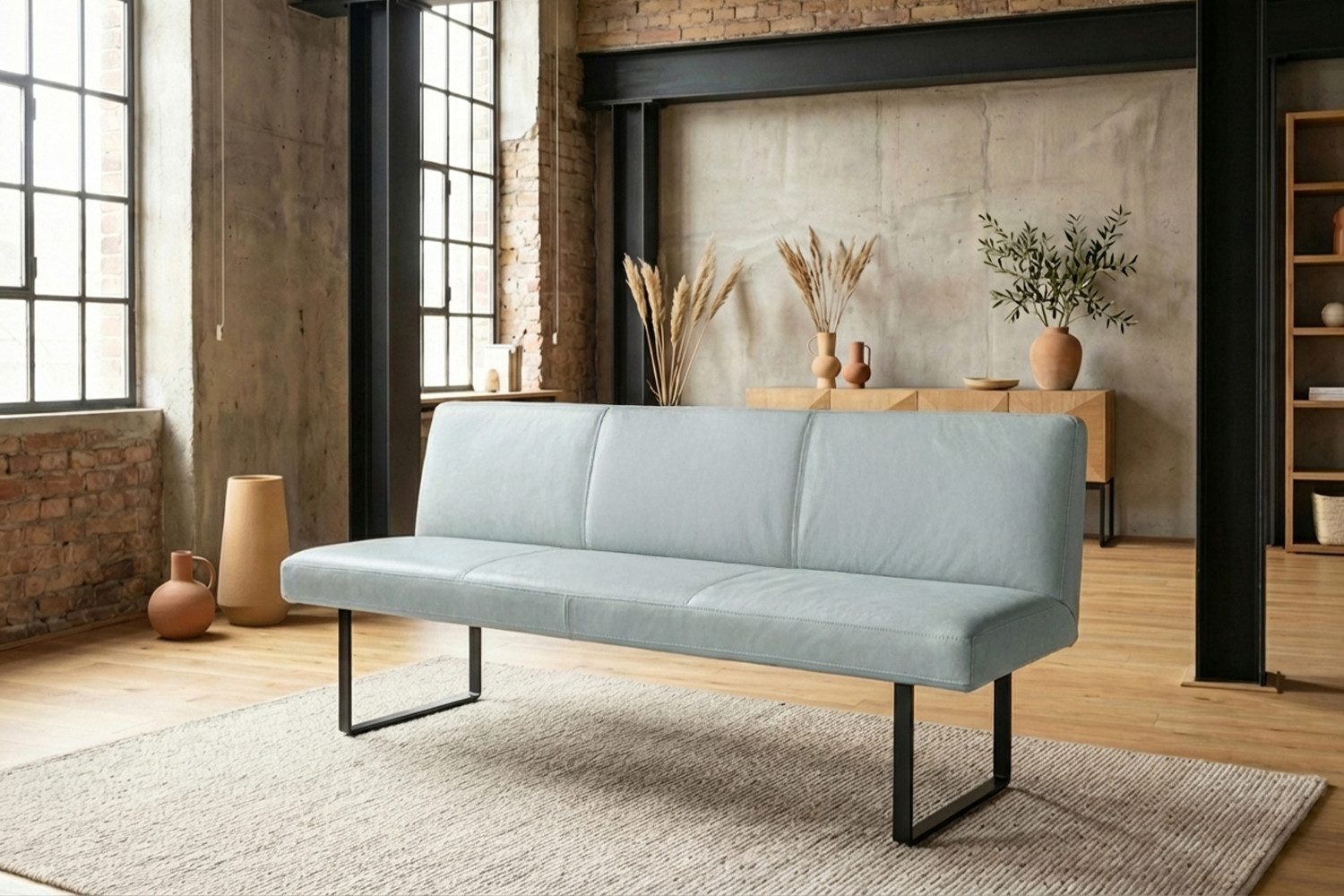 KAWOLA Sitzbank ELEEN Esszimmerbank Leder pigmentiert – modernes Design, 243 cm Breite, hoher Sitzkomfort, Metallgestell schwarz