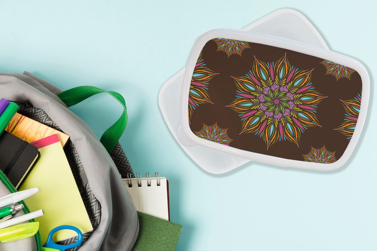 MuchoWow Lunchbox Mandala - Gestaltung Kinder Brotbox für - und weiß Jungs (2-tlg), für Kunststoff, Bohème, und Erwachsene, Brotdose, Mädchen