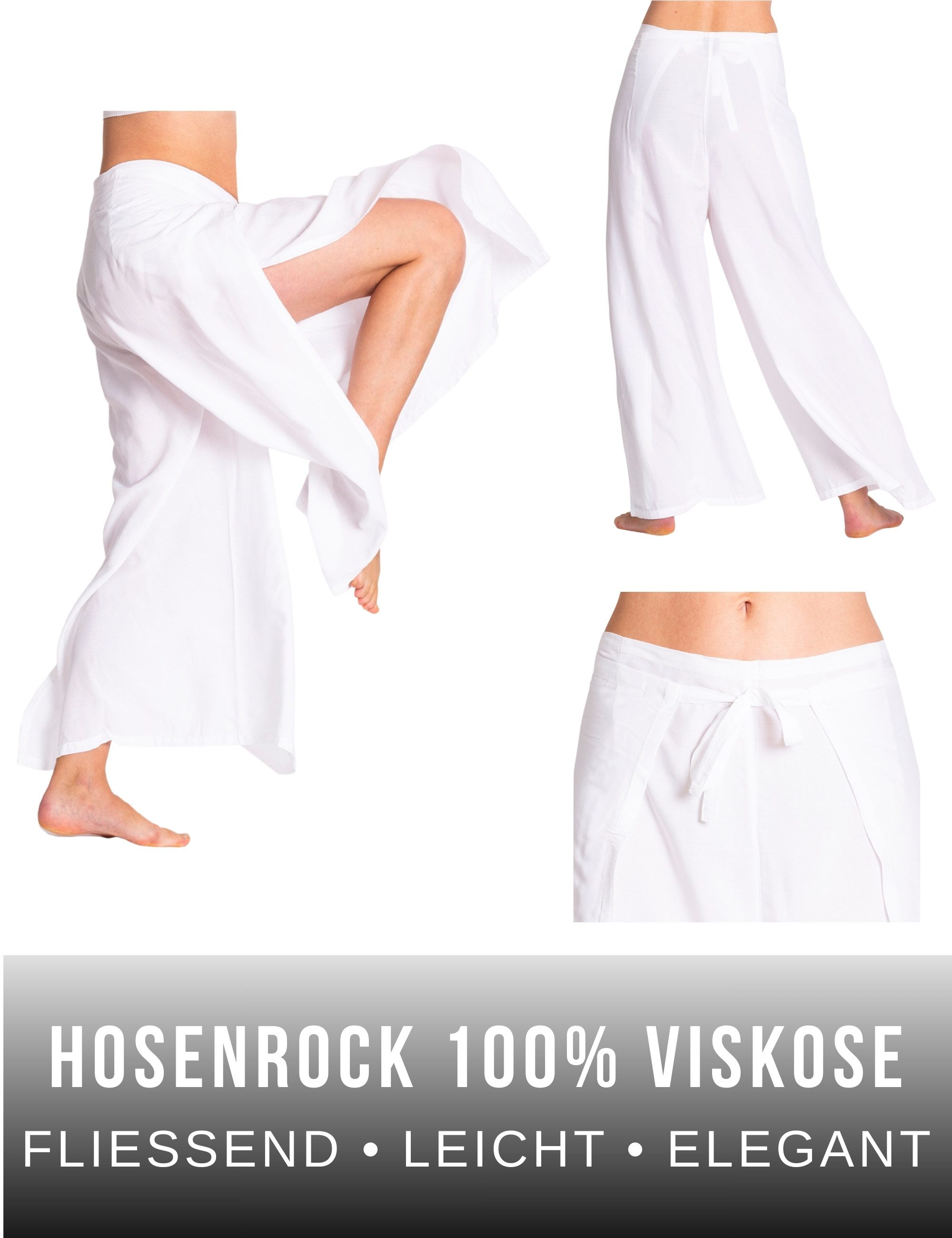 PANASIAM Palazzohose Hosenrock Damen aus leichter Viskose - elegante weite Palazzo Hose Wickelhose einfarbig - gerader Schnitt - luftige Sommerhose Boho Stil