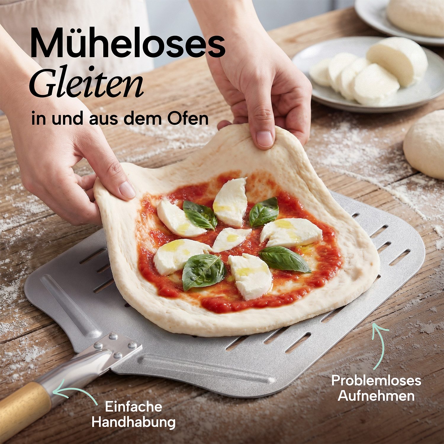 Blumtal Pizzaschieber Pizzaschaufel mit großer Fläche und abnehmbaren Griff, 30,5cm x 30,5cm – Bild 5 von 5