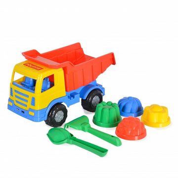 Polesie Spielzeug-Auto 7-teiliges Spielzeug-Set 93226, LKW Förmchen Schaufel Rechen ab 12 Monate
