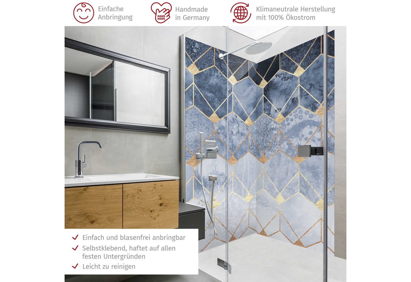 Thumbnail - Bilderdepot24 Badrückwand Abstrakt gold Duschrückwand ohne Bohren Dusche Aquarell, (2-tlg., Hart-Folie Premium matt 0,61...