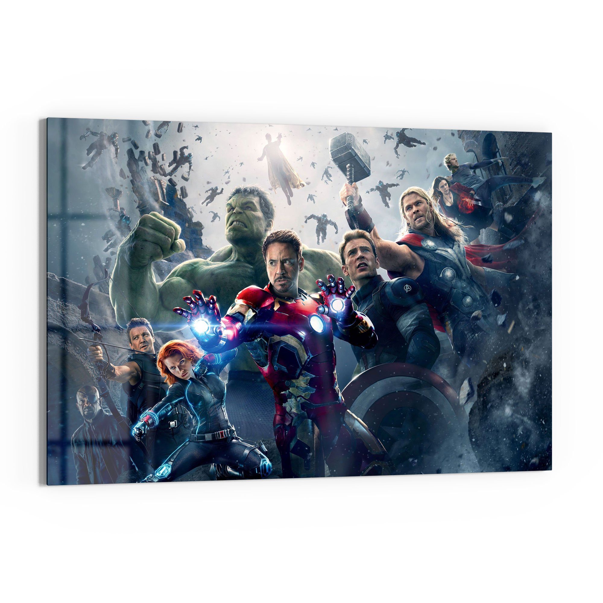 DEQORI Glasbild 'Avengers Gruppen Collage', 'Avengers Gruppen Collage', Glas Wandbild Bild schwebend modern