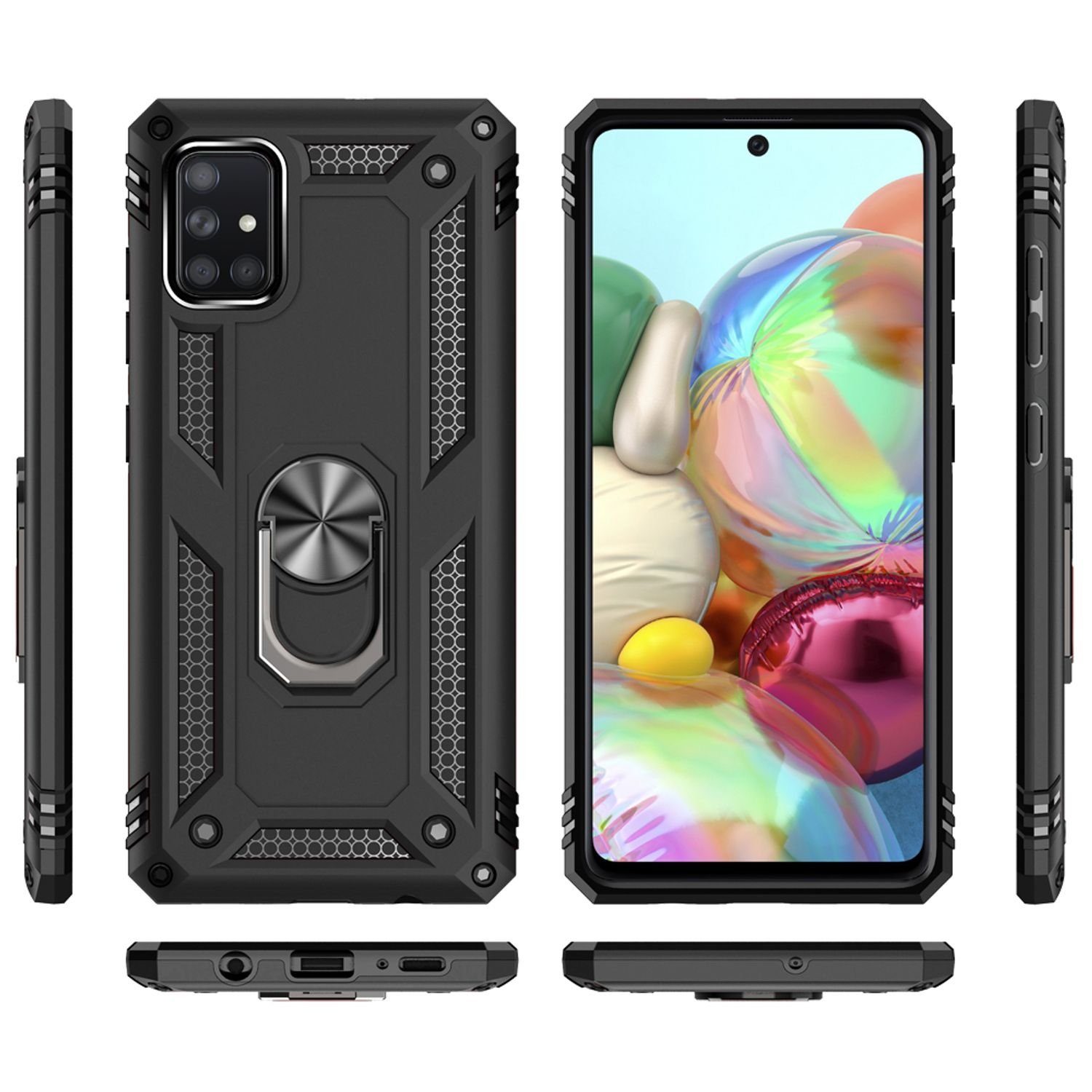 Nalia Smartphone-Hülle Samsung Galaxy A71 17 cm (6,7 Zoll), Stoßfeste Military-Style Ring Hülle / Extrem Schützend / Outdoor Case
