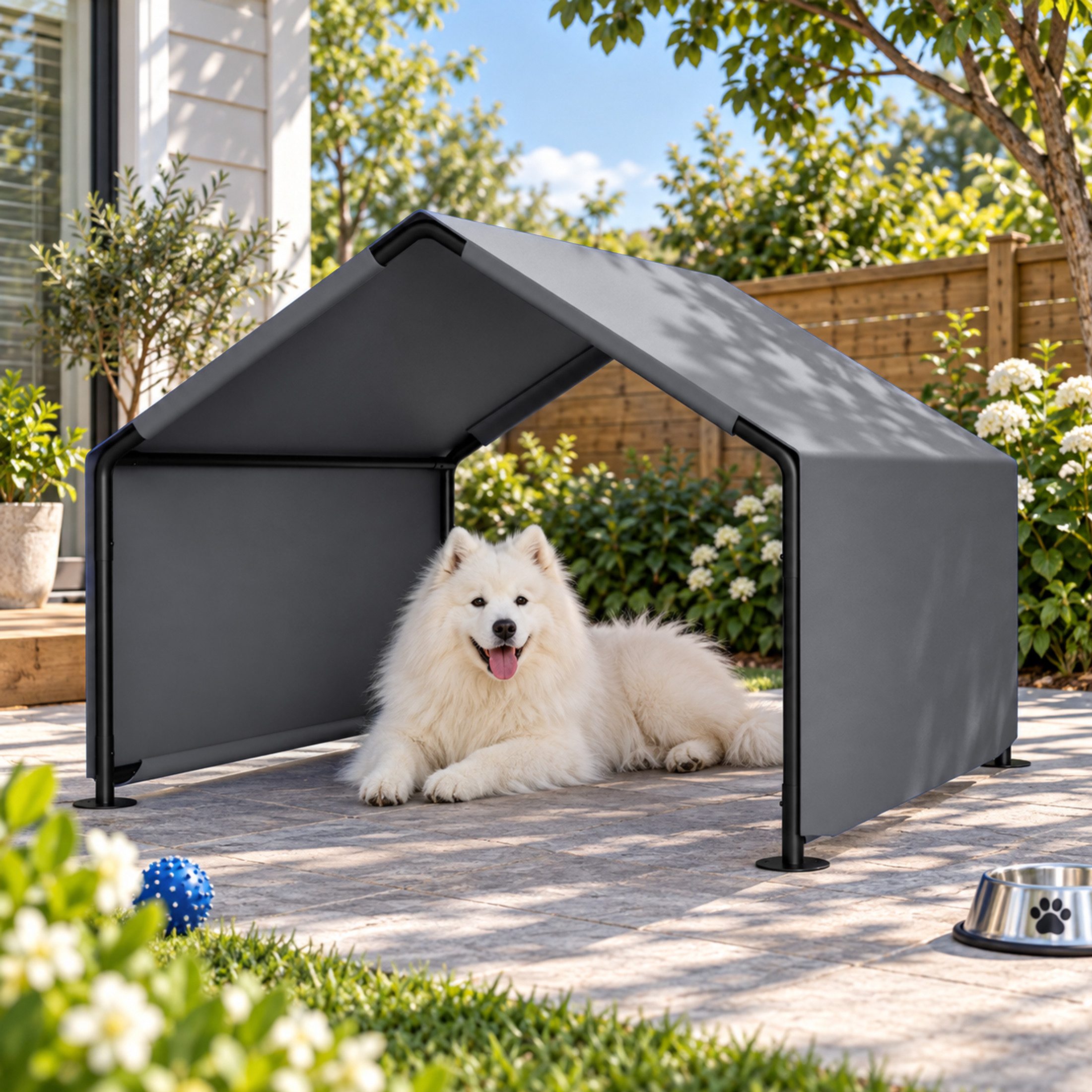 BBWL Hundehütte für draußen 118,4 x 121,4 x 91,4 cm, wasserdichtes Oxford-Gewebe, Stahlrahmen, 4 Bodenanker, für Hunde und Kleintiere