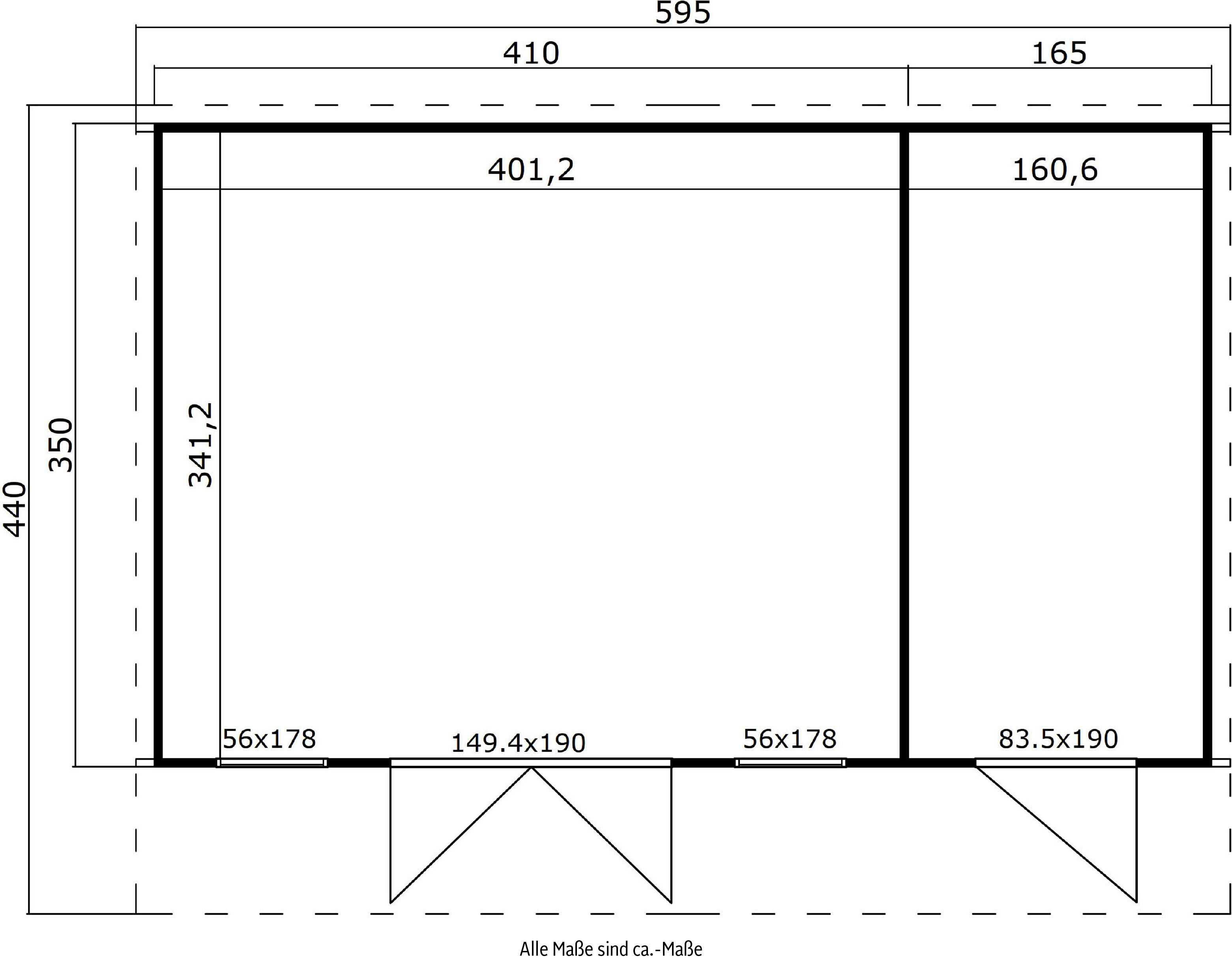 verlegen) SICILY, carbongrau inkl. LASITA Gartenhaus (Set, cm, Fussbodenbretter MAJA 595x440 zum BxT: