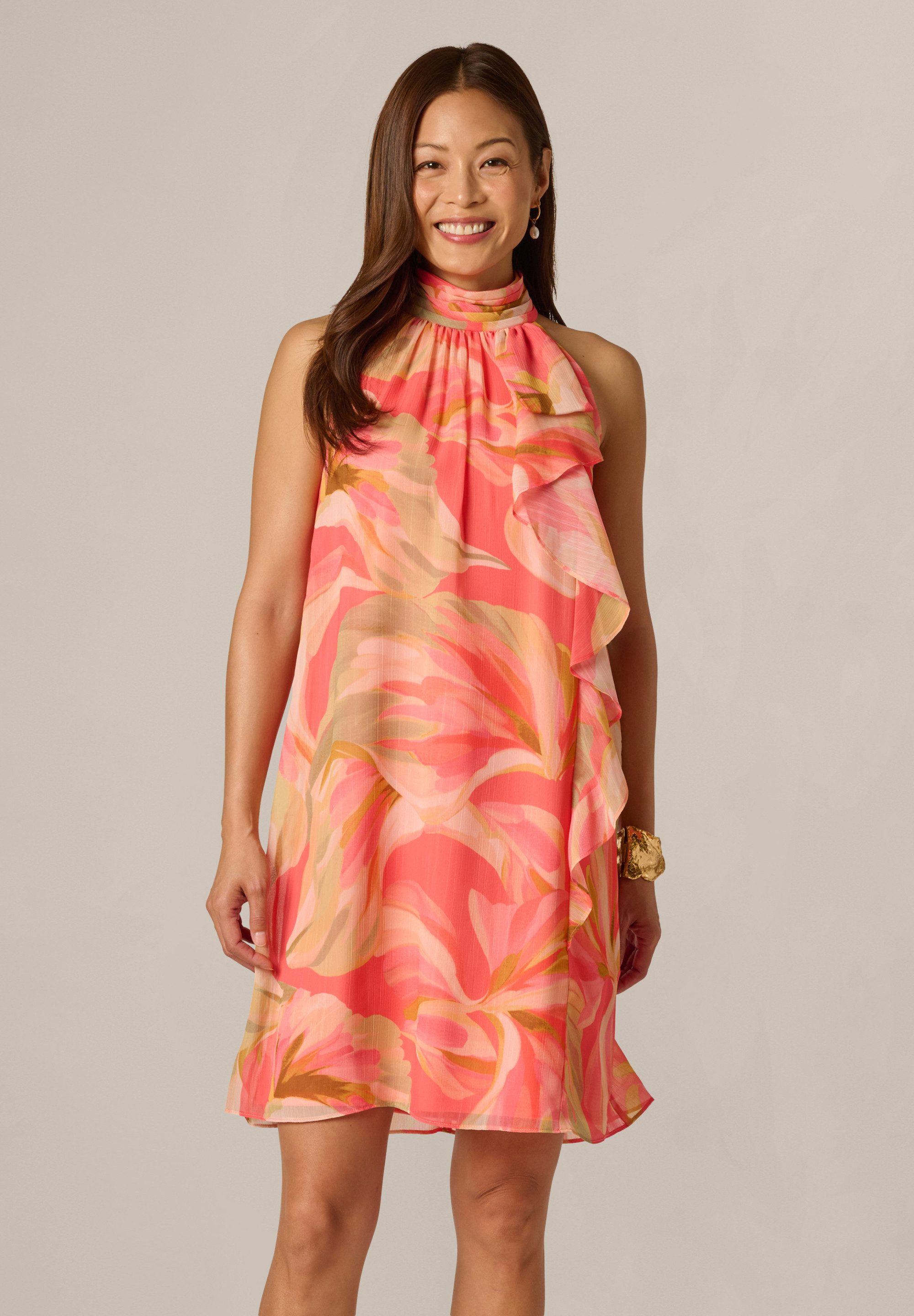 Adrianna Papell Sommerkleid Halter Trapeze Dress Blumiges, kurzes Trapez-Halterkleid