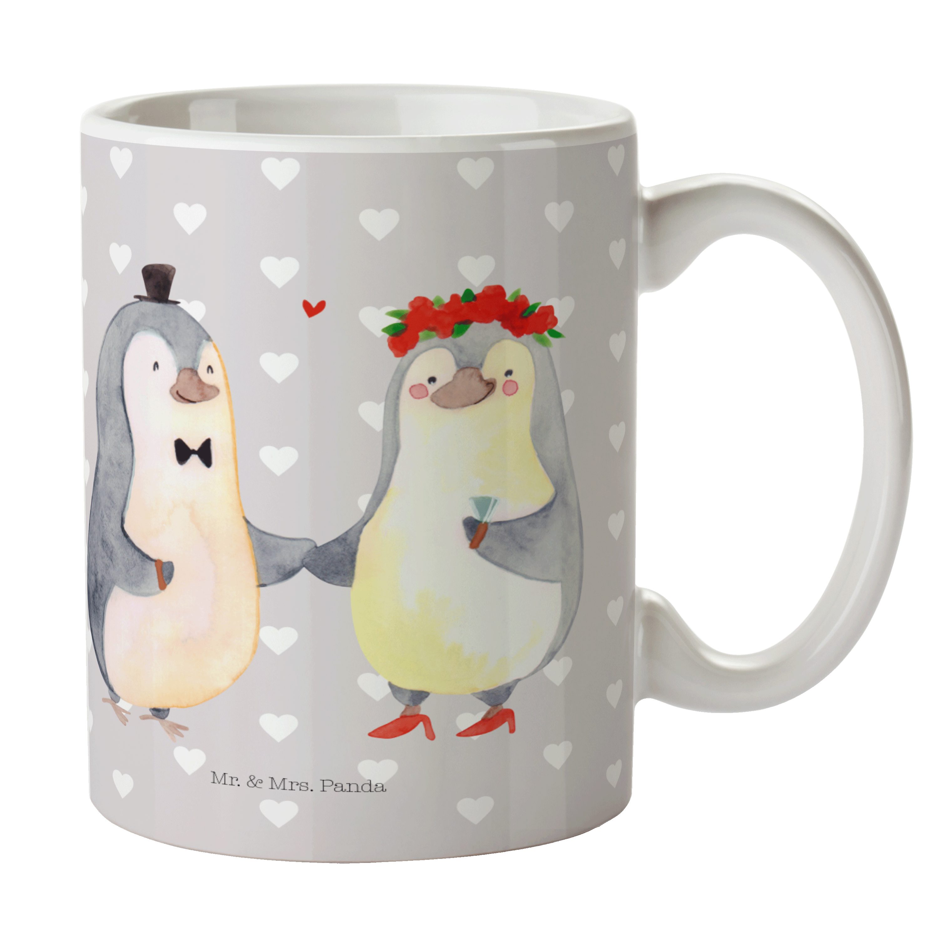 Mr. & Mrs. Panda Tasse Pinguin Heirat - Grau Pastell - Geschenk, Freundin, Porzellantasse, F, Keramik