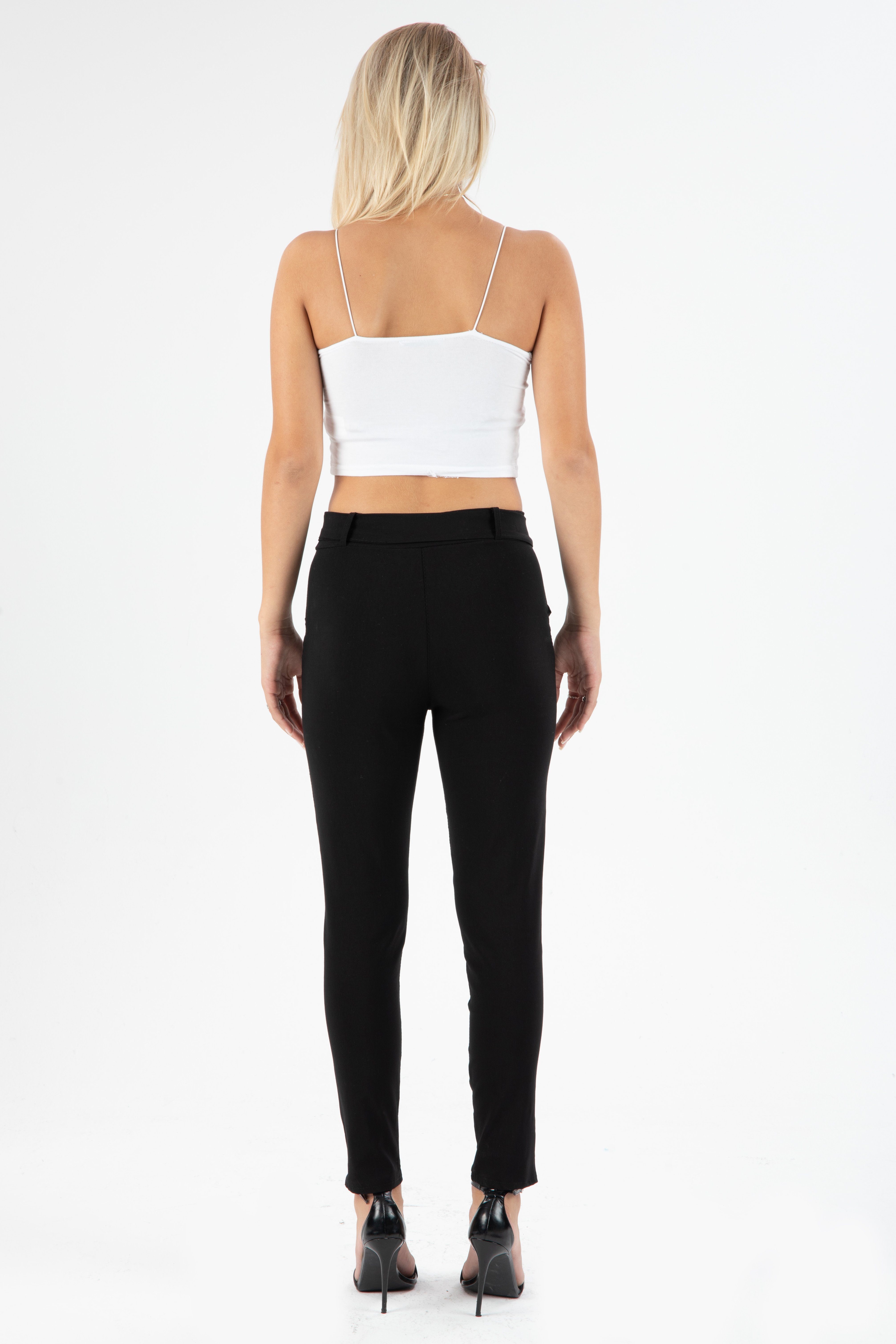 Kendindza Collection Stretch-Hose Stretch Damen Hose elegant Schleife High Waist Stoffhose Schlupfhose elastischer Bund ohne Reißverschluss stretch elastisch