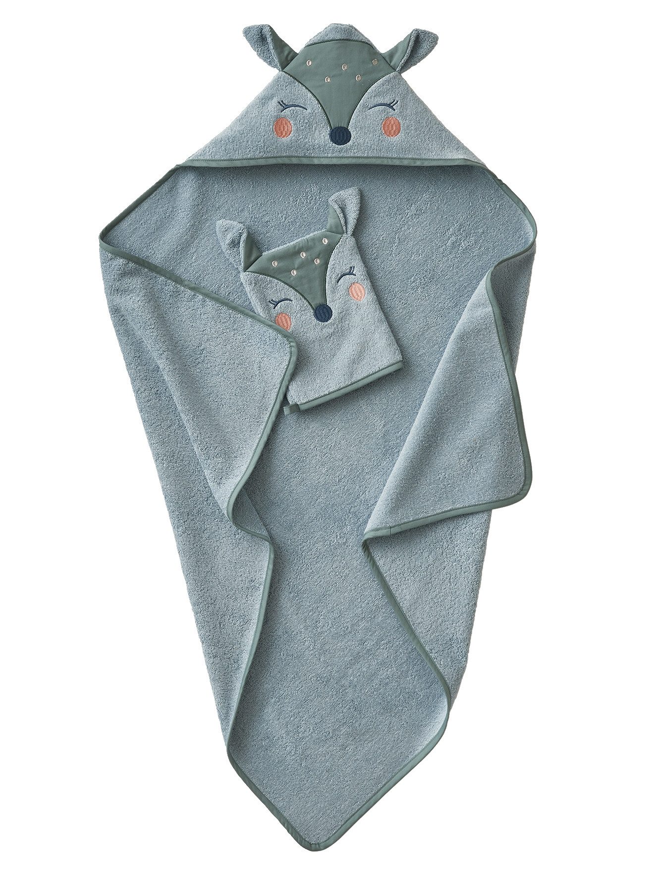 vertbaudet Kapuzenhandtuch Baby-Set: Badetuch und Waschhandschuh REH günstig online kaufen