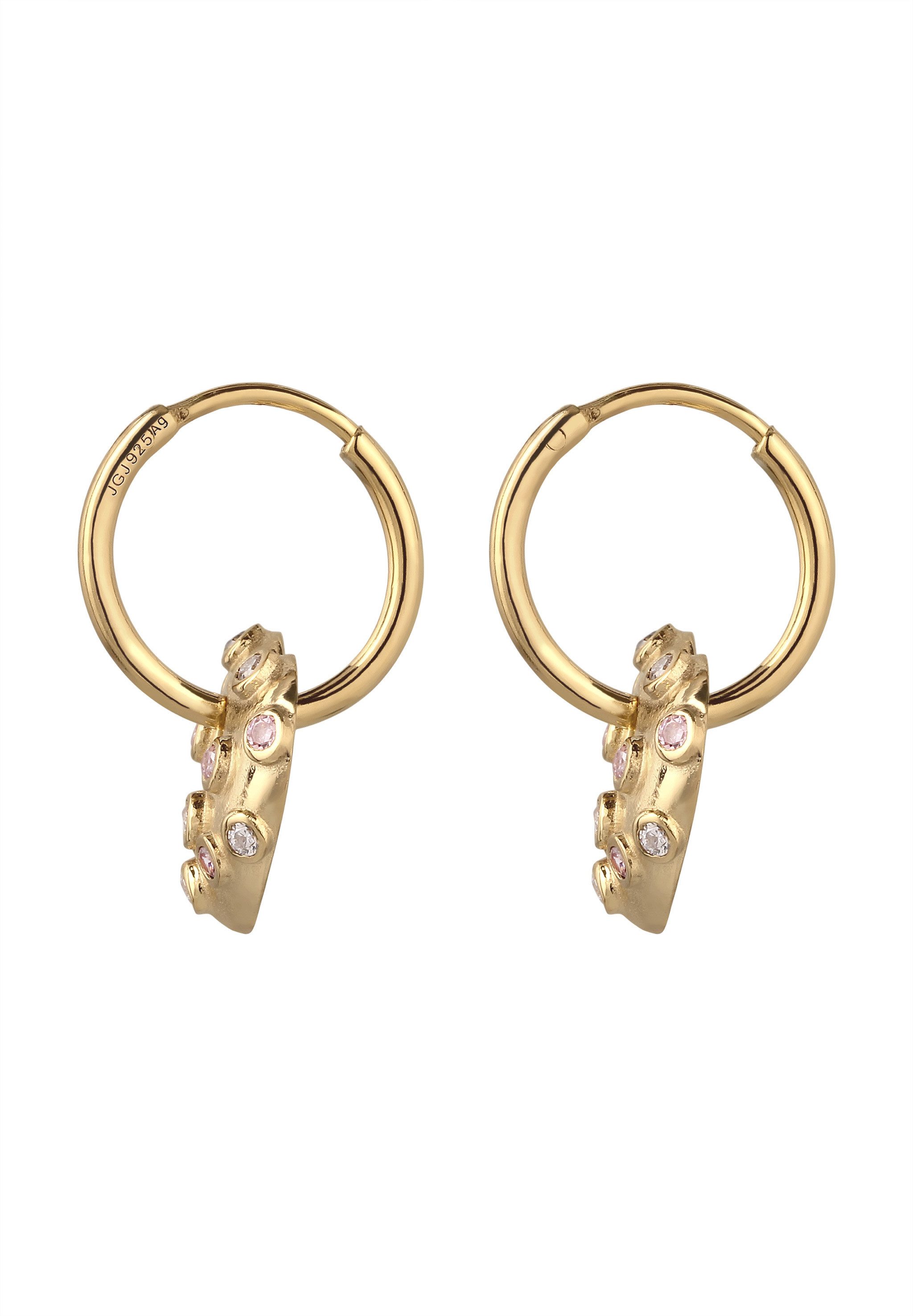 Elli Paar Creolen Creole mit Herz Zirkonia Rosa 925 Sterling Silber vergoldet