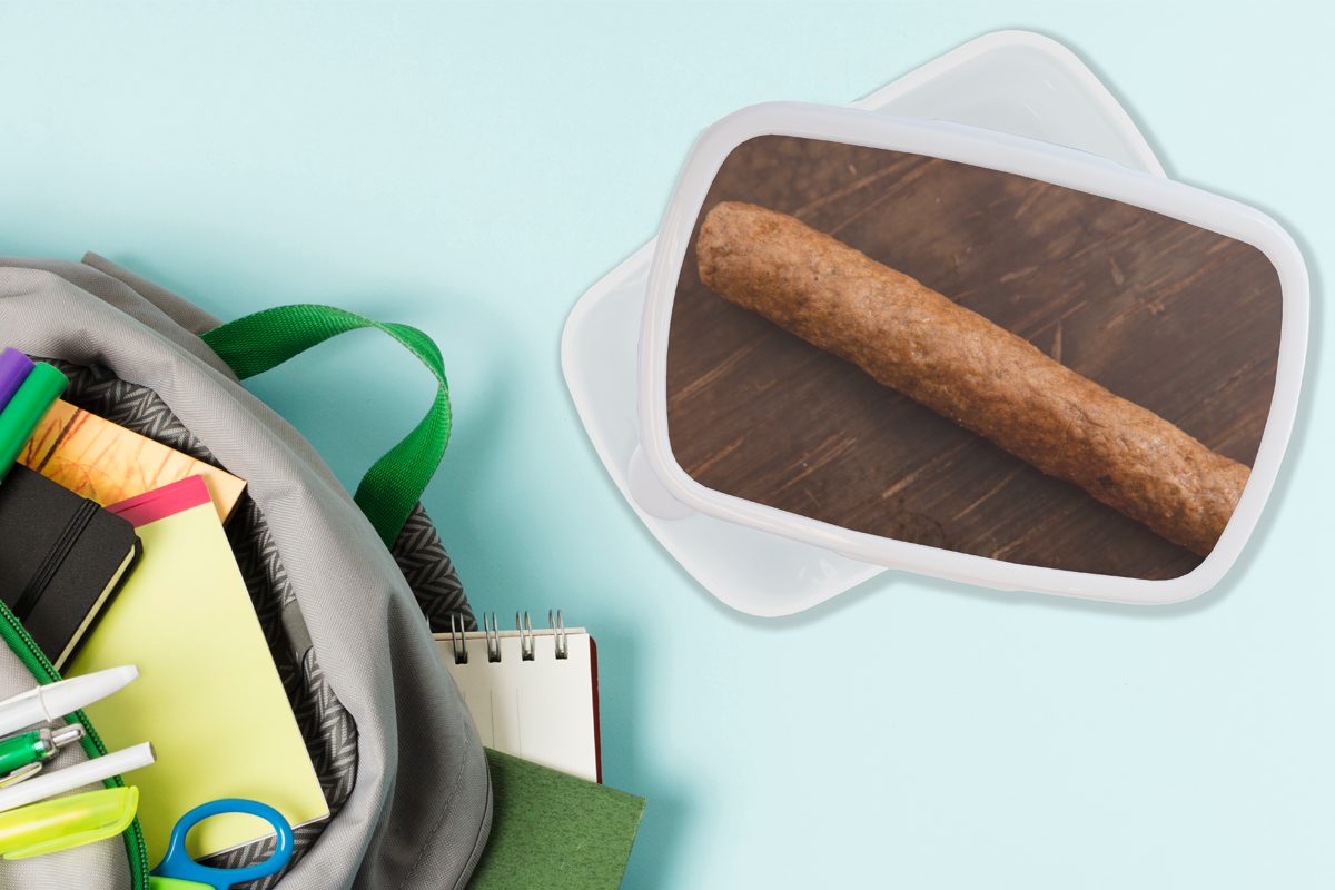MuchoWow Lunchbox Frikandel Brotdose, Hintergrund, hölzernen auf leckerer weiß Brotbox für Kinder einem Jungs Mädchen Erwachsene, Kunststoff, und Ein (2-tlg), und für