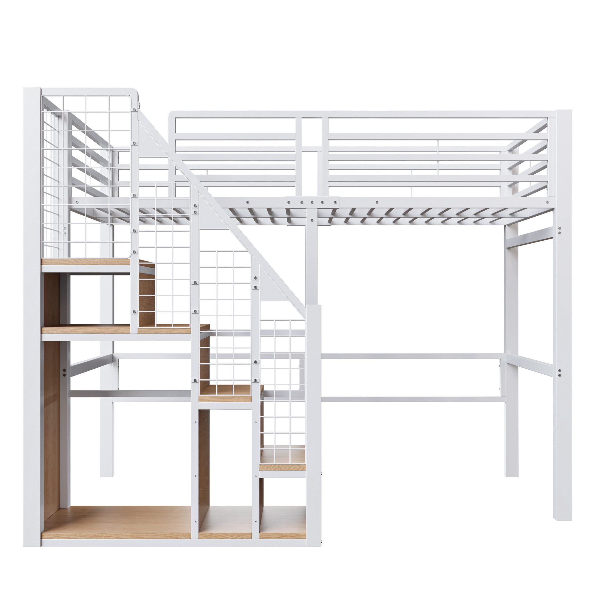 Flieks Hochbett Einzelbett Kinderbett Metallbett 90x200cm mit Stauraumtreppe – Bild 5 von 5