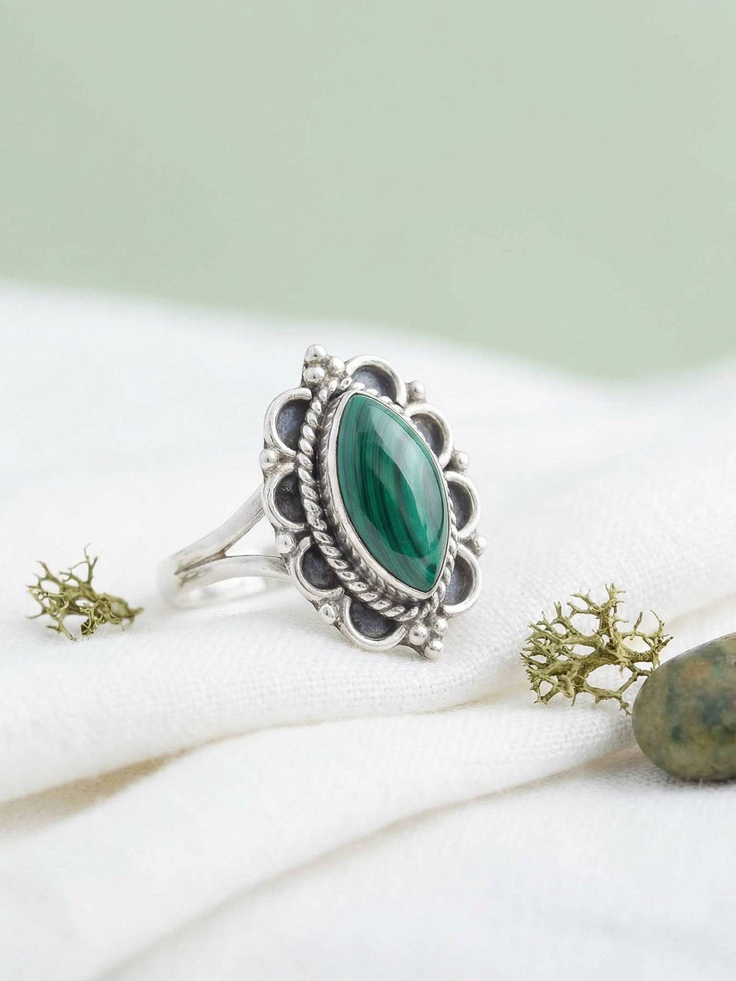 mantraroma Silberring MALUHIA aus 925 Silber mit Malachit (Ring mit Schmuck günstig online kaufen