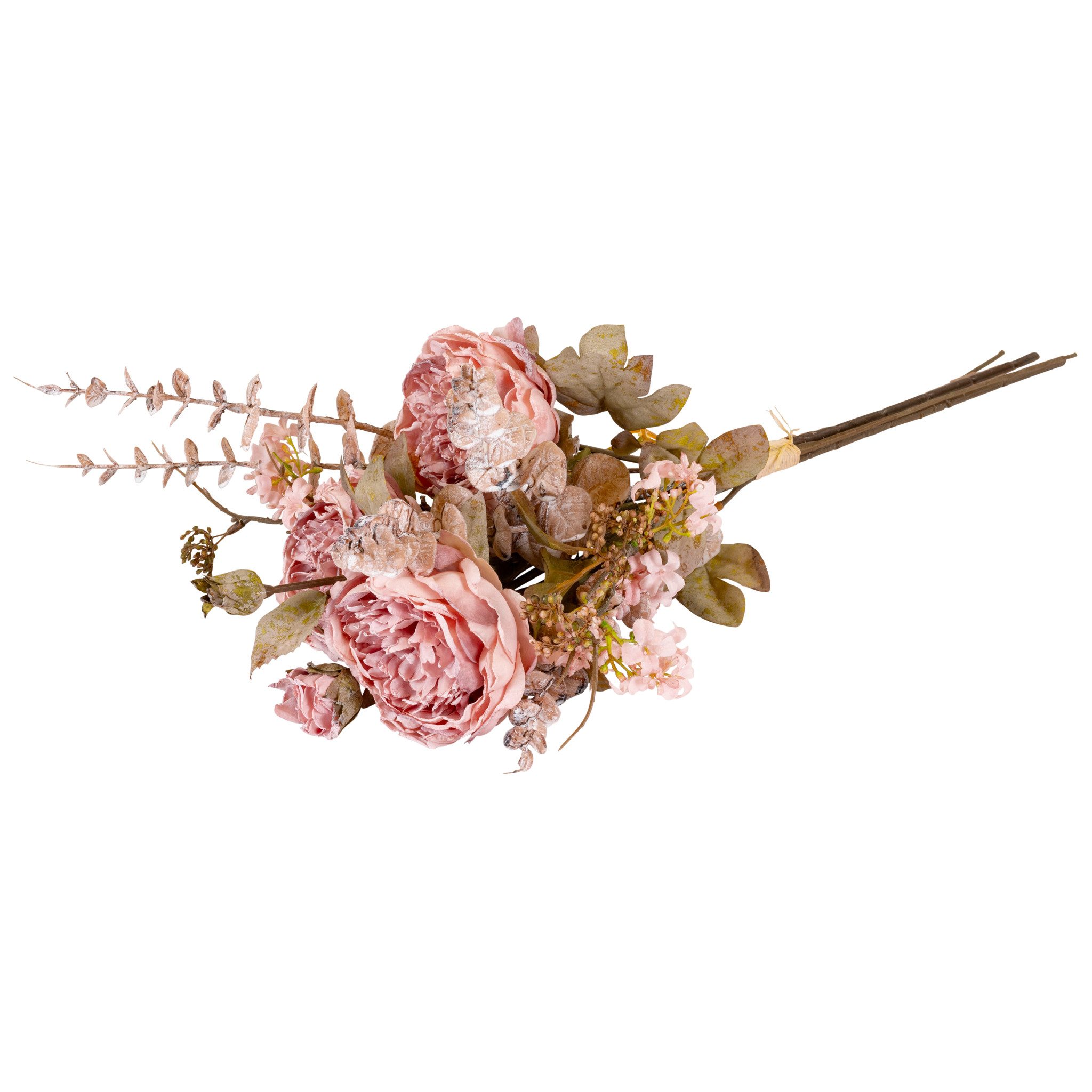 Kunstblume Englische Rosen Blumenstrauß 59 cm Altrosa mit Eukalyptus Rose, matches21 HOME & HOBBY, Höhe 59 cm, Kunstblumen wie echt für Herbstdeko